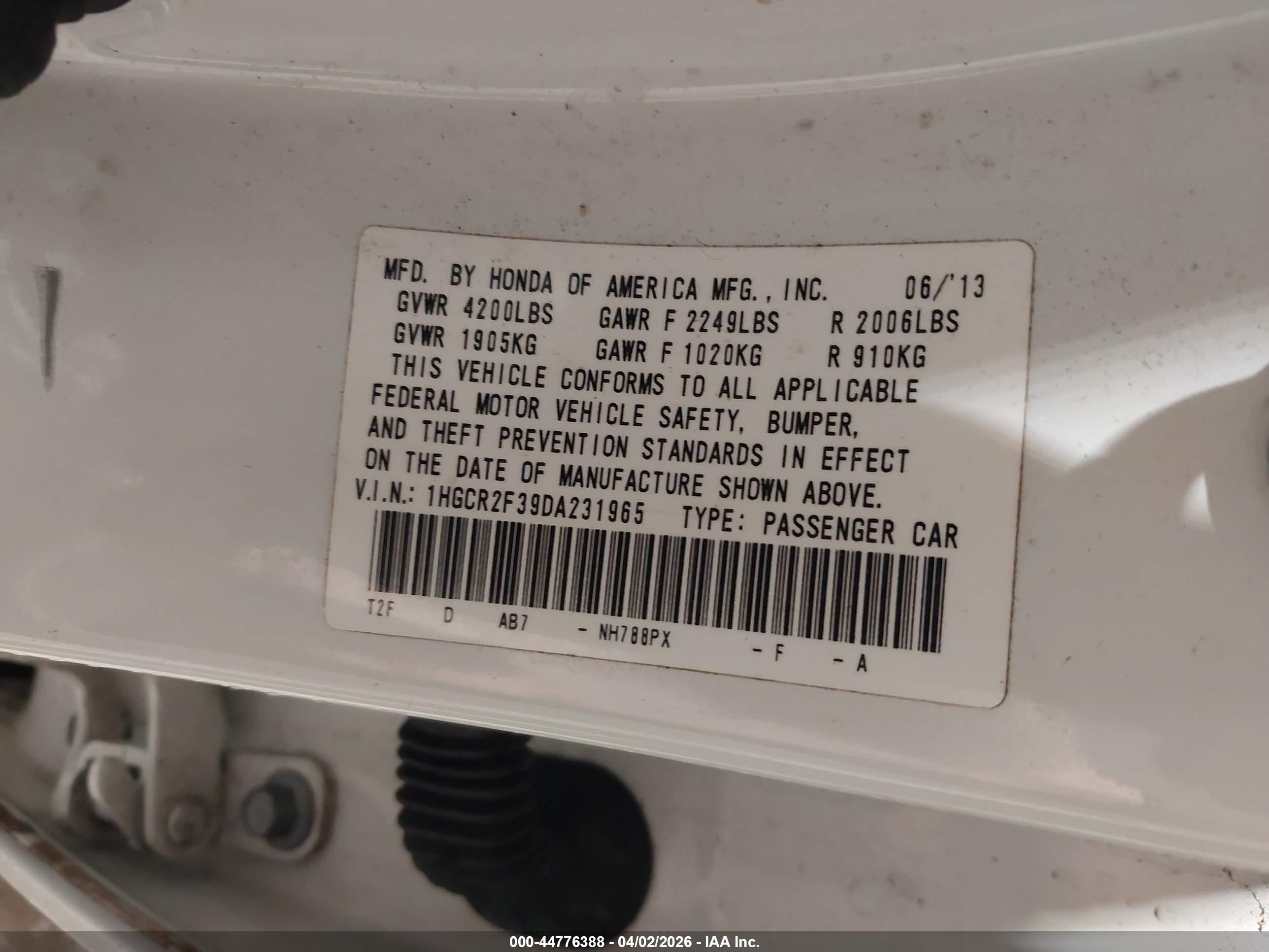 2013 Honda Accord Lx White vin: 1HGCR2F39DA231965