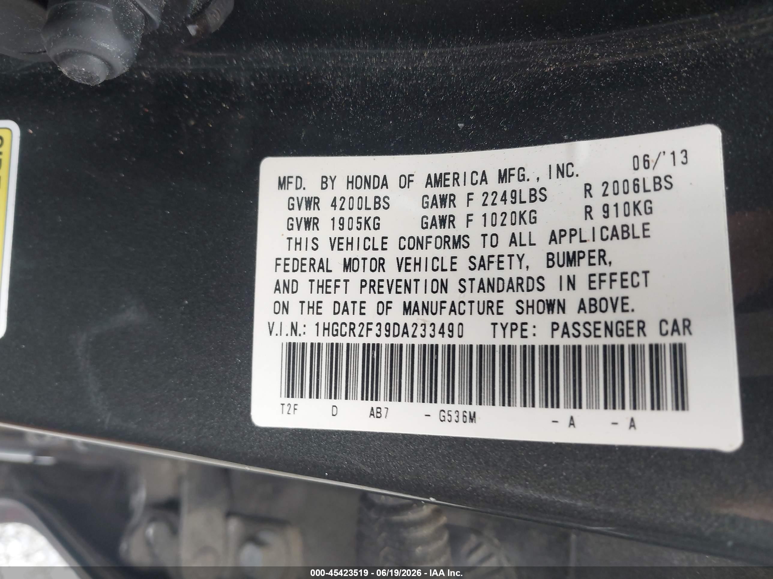 2013 Honda Accord Lx Gray vin: 1HGCR2F39DA233490