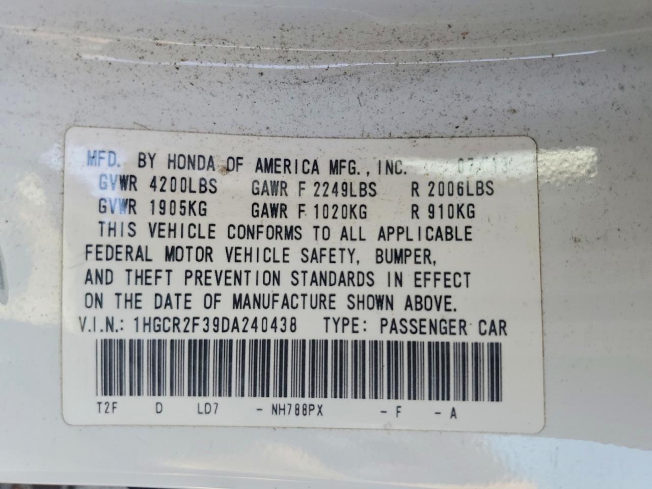 2013 Honda Accord Lx White vin: 1HGCR2F39DA240438