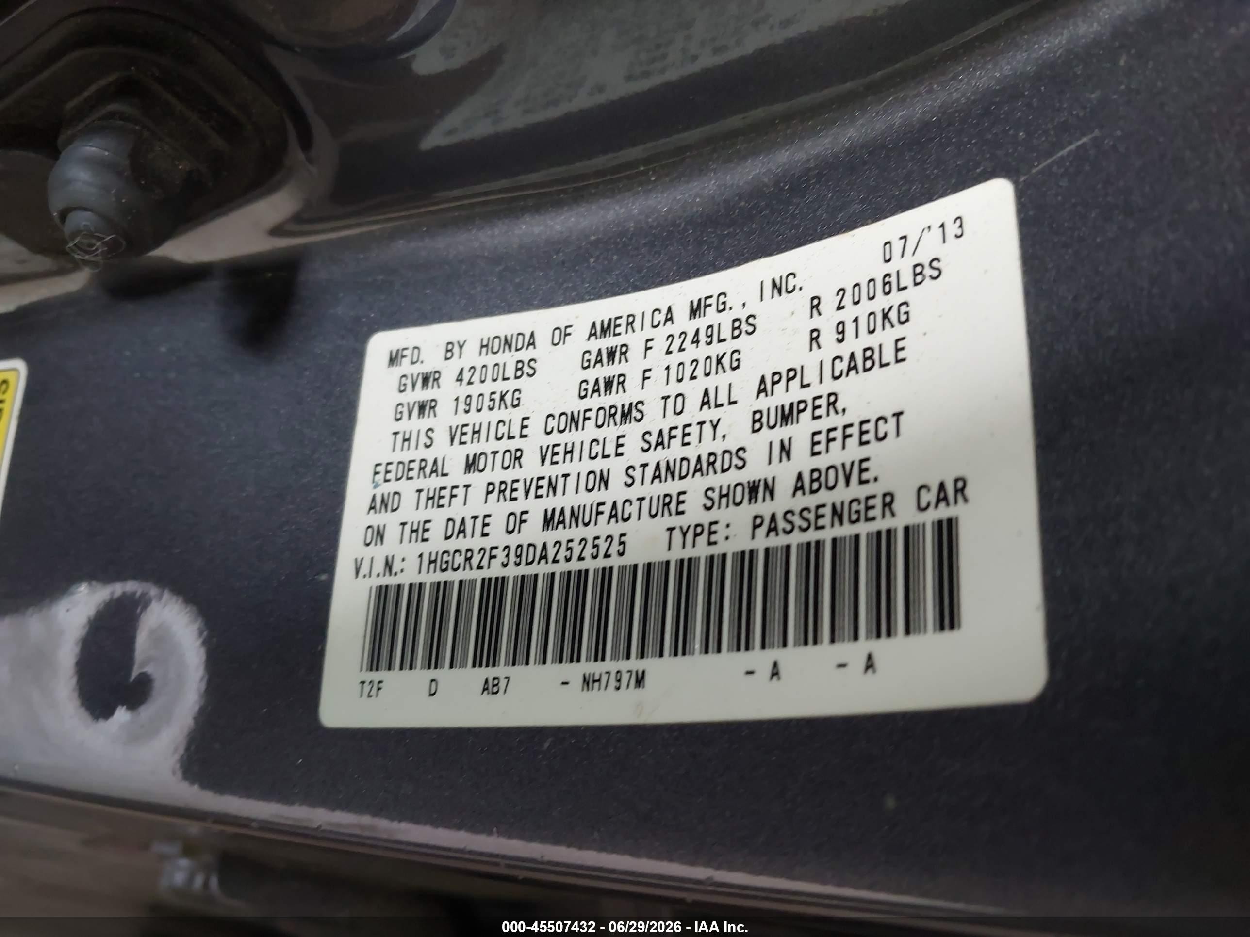 2013 Honda Accord Lx Gray vin: 1HGCR2F39DA252525