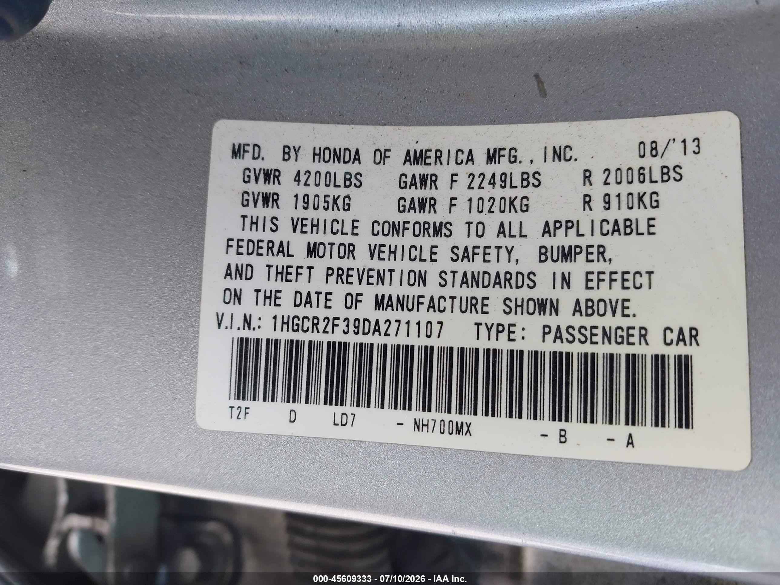 2013 Honda Accord Lx Silver vin: 1HGCR2F39DA271107