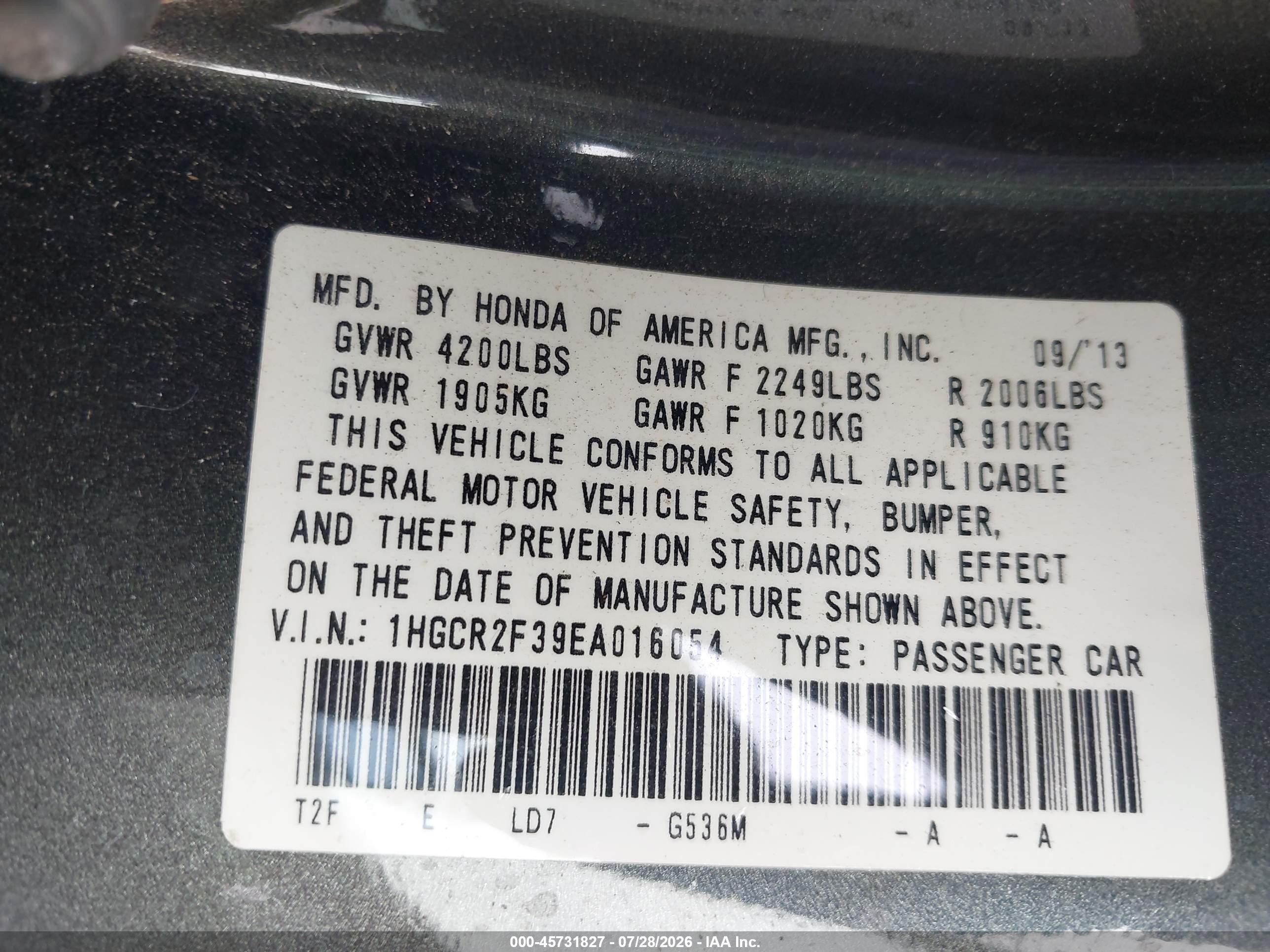 2014 Honda Accord Lx Green vin: 1HGCR2F39EA016054