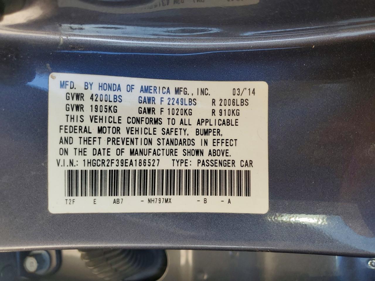 2014 Honda Accord Lx Charcoal vin: 1HGCR2F39EA186527