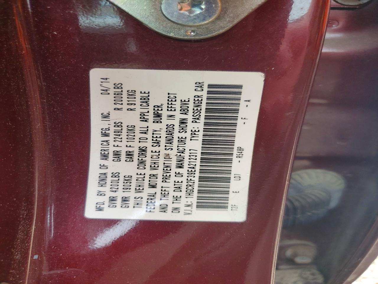 2014 Honda Accord Lx Red vin: 1HGCR2F39EA212317