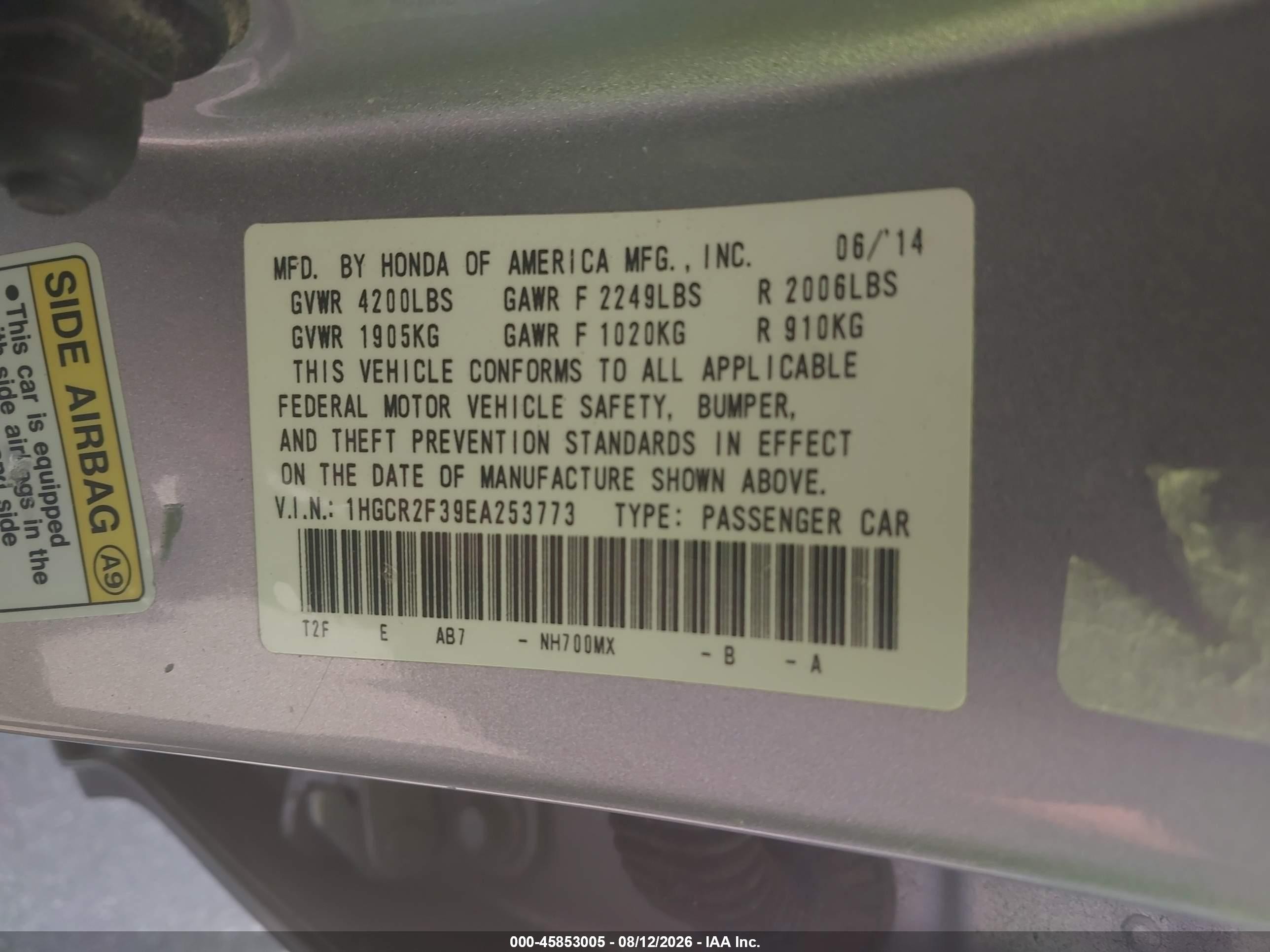 2014 Honda Accord Lx Silver vin: 1HGCR2F39EA253773