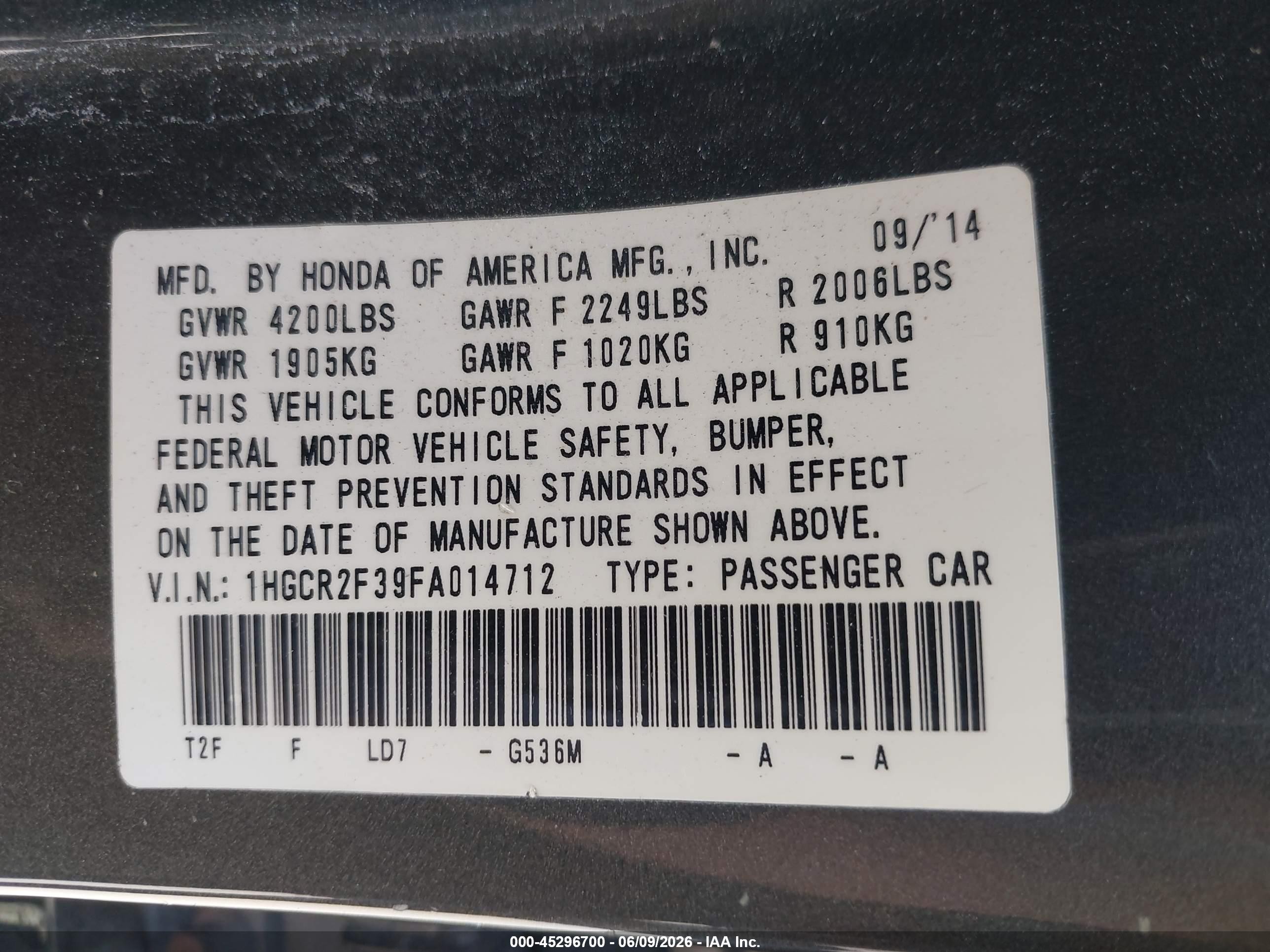 2015 Honda Accord Lx Black vin: 1HGCR2F39FA014712
