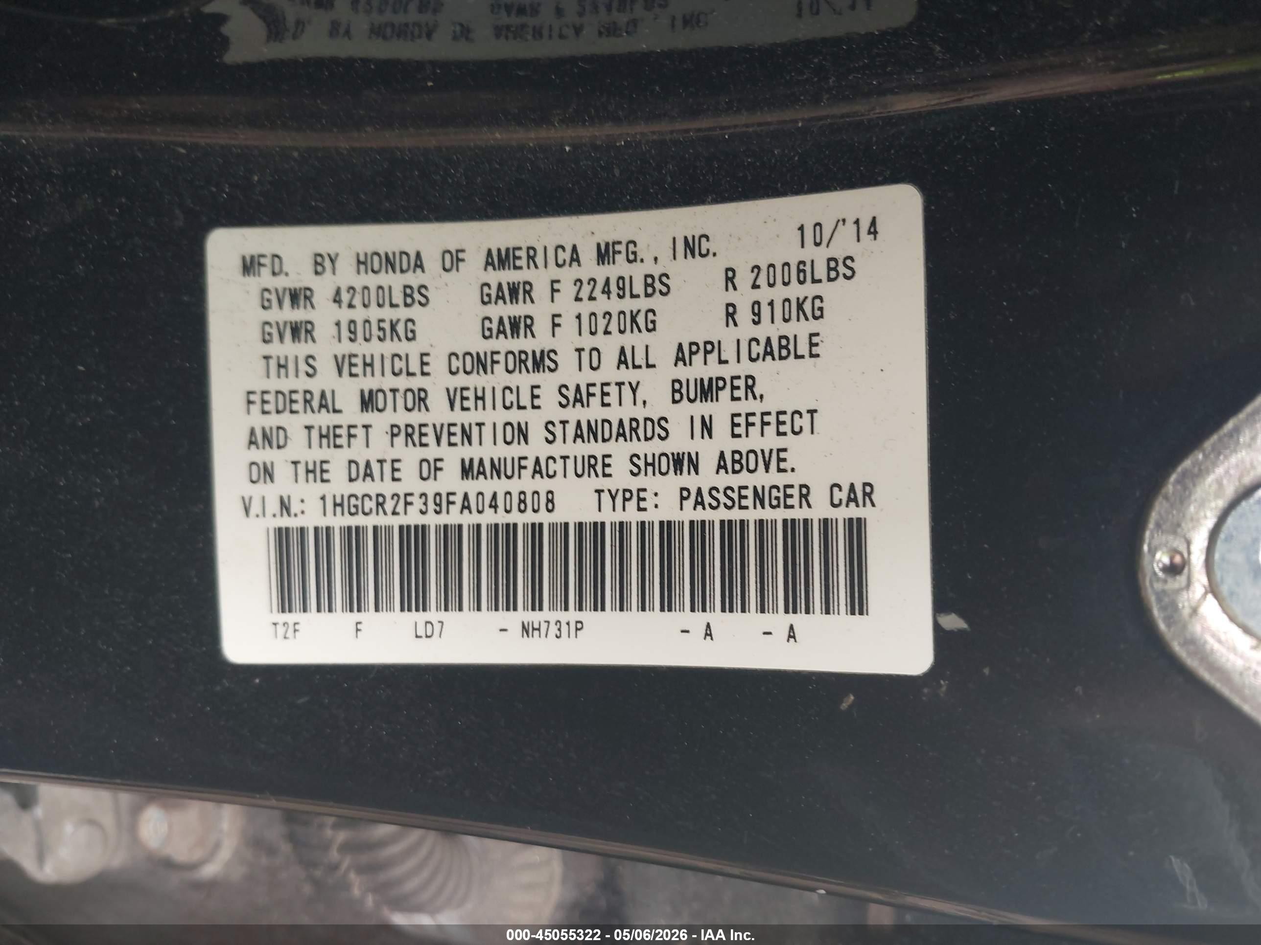 2015 Honda Accord Lx Black vin: 1HGCR2F39FA040808