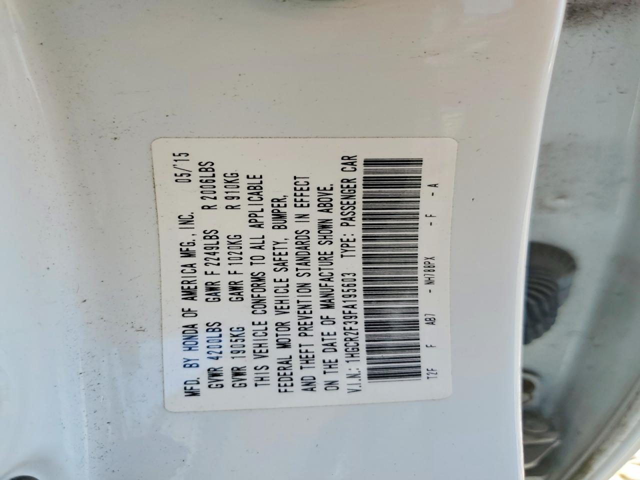 2015 Honda Accord Lx White vin: 1HGCR2F39FA195603