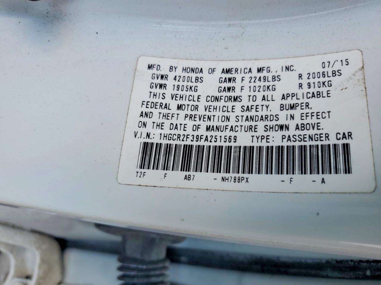 2015 Honda Accord Lx White vin: 1HGCR2F39FA251569