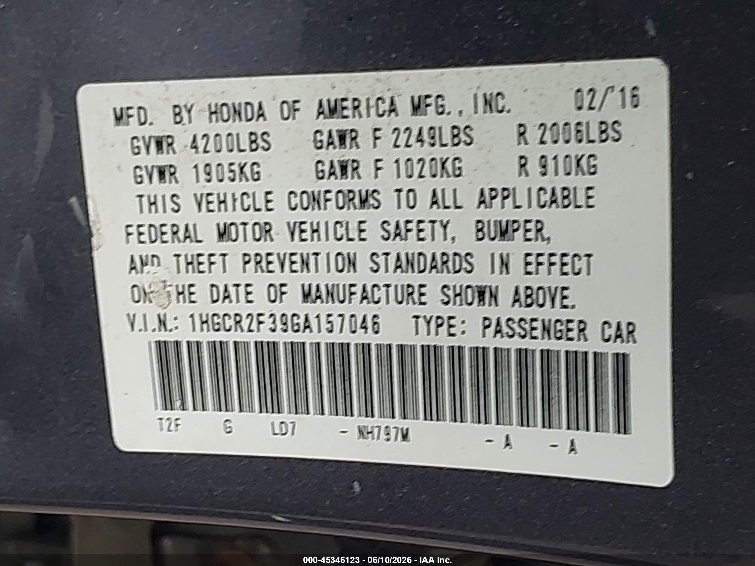 2016 Honda Accord Lx Серый vin: 1HGCR2F39GA157046