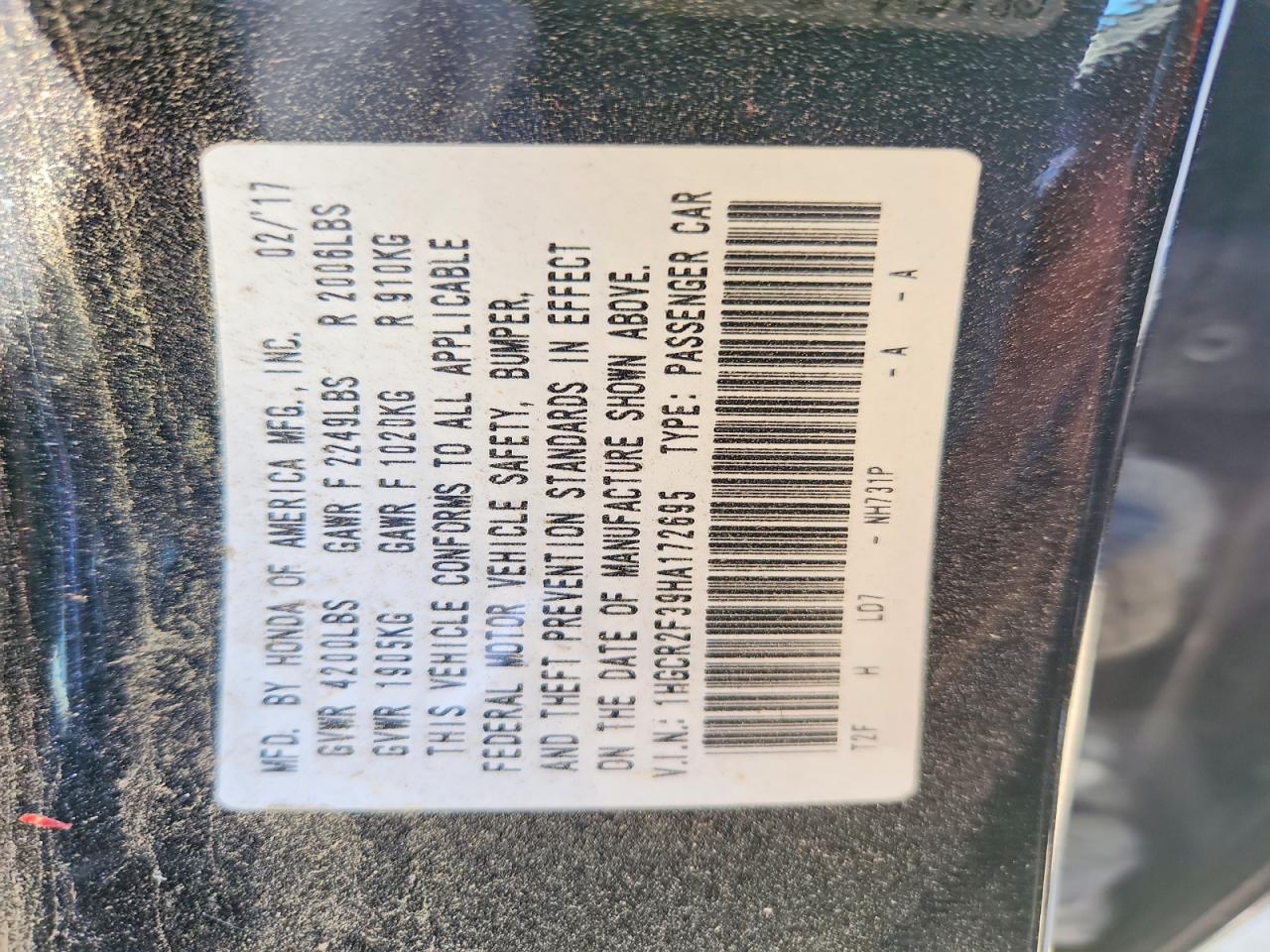 2017 Honda Accord Lx Black vin: 1HGCR2F39HA172695