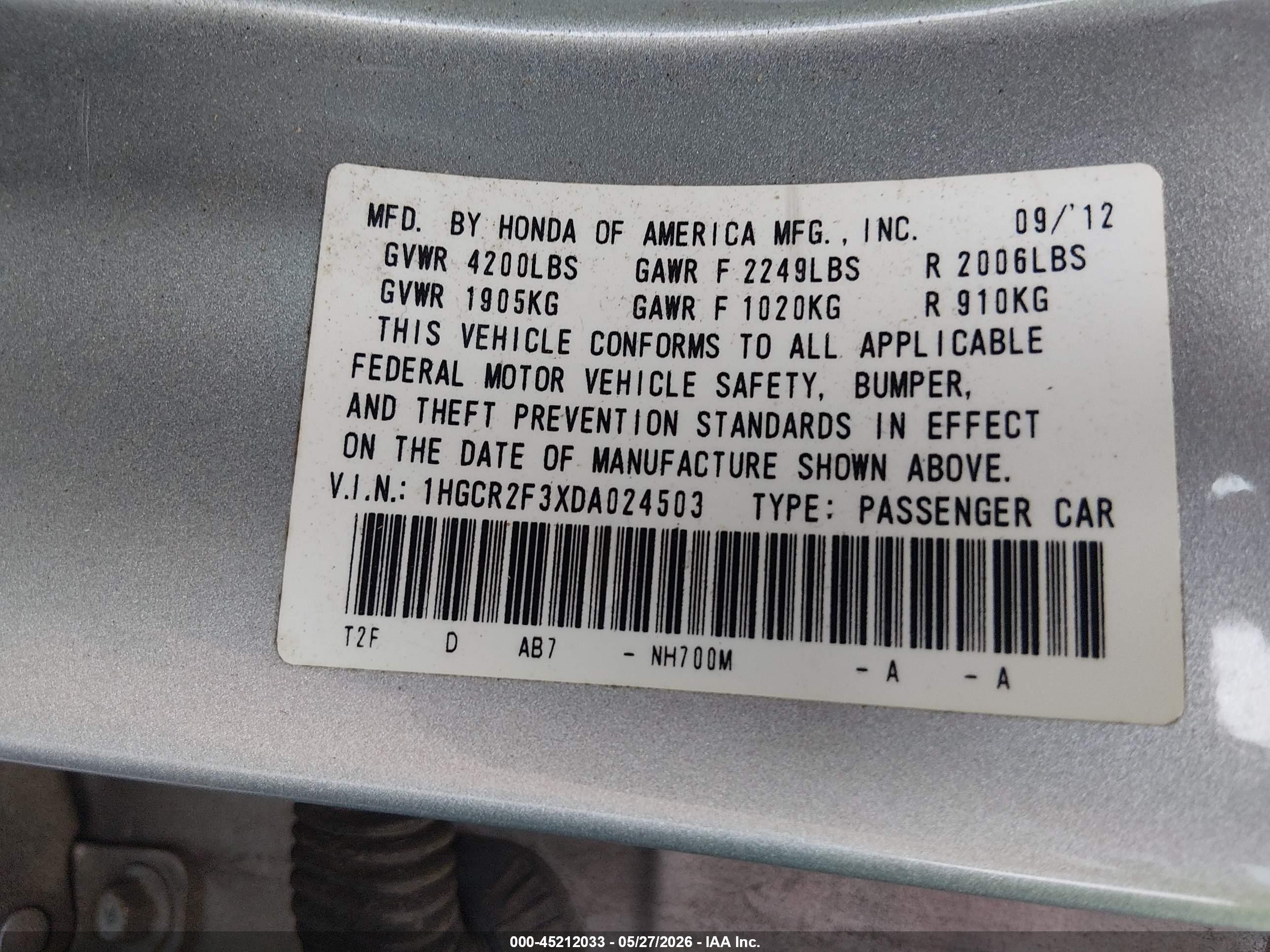 2013 Honda Accord Lx Silver vin: 1HGCR2F3XDA024503