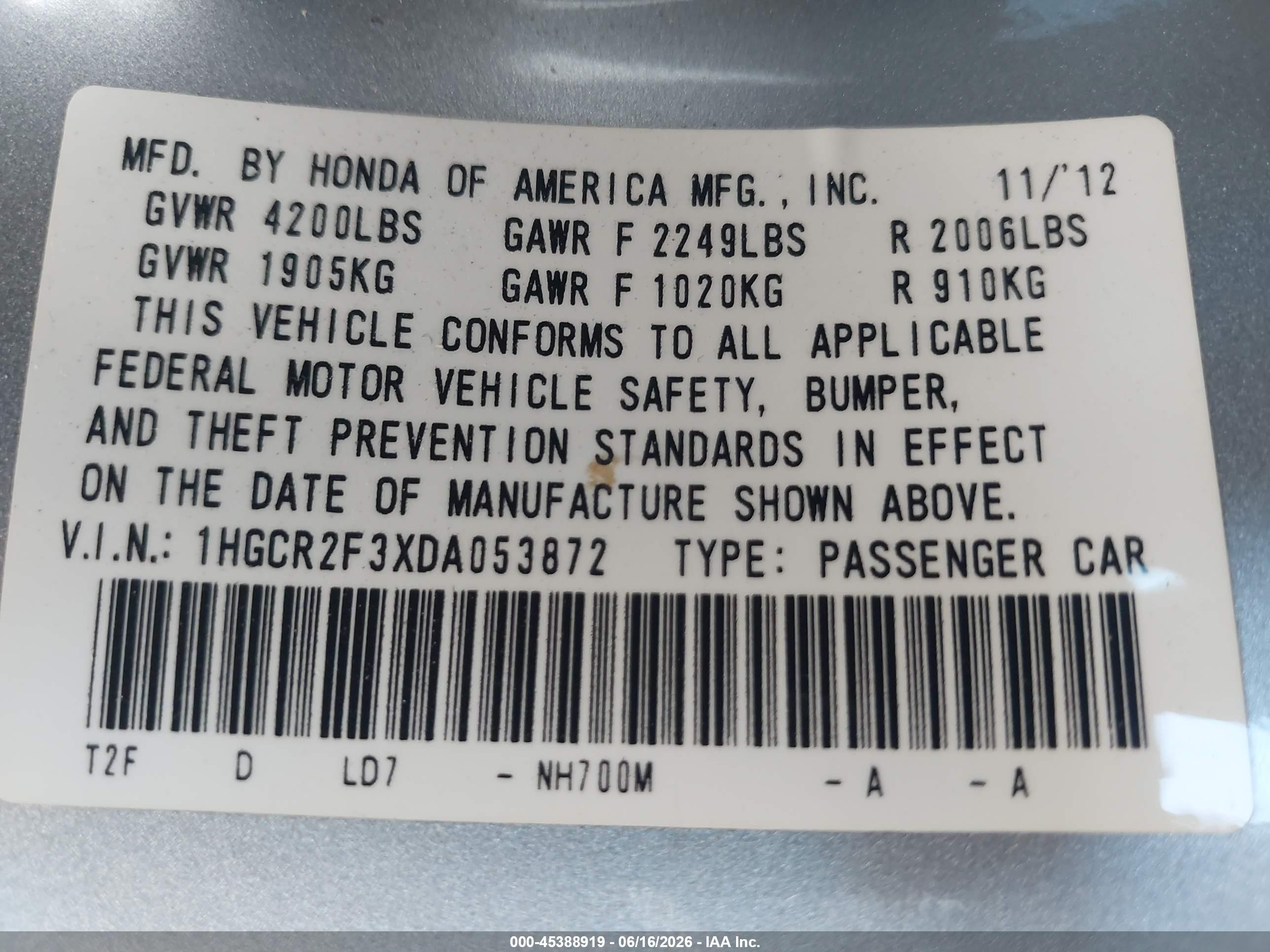 2013 Honda Accord Lx Silver vin: 1HGCR2F3XDA053872