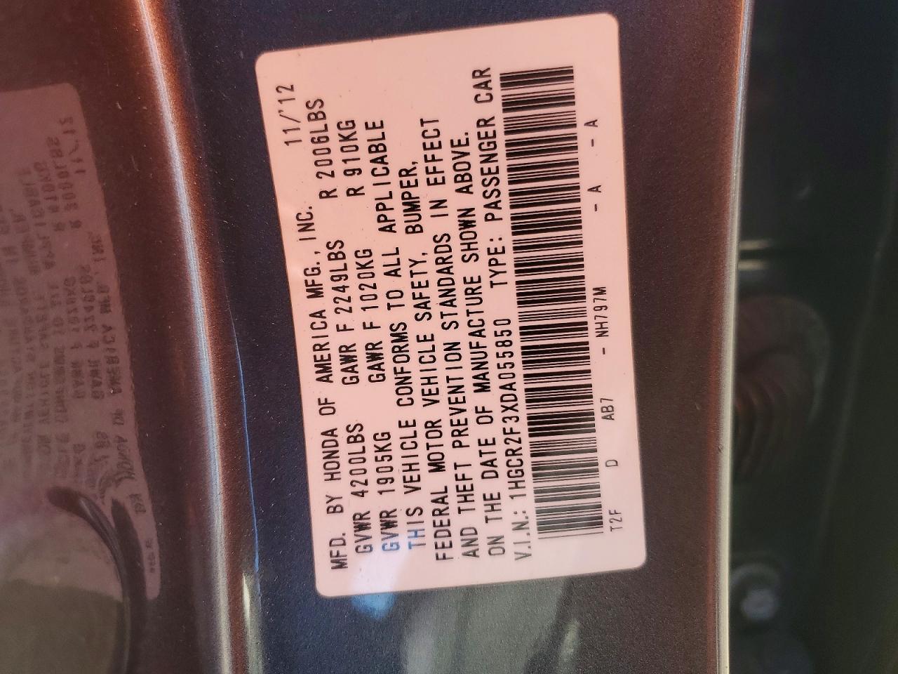 2013 Honda Accord Lx Gray vin: 1HGCR2F3XDA055850