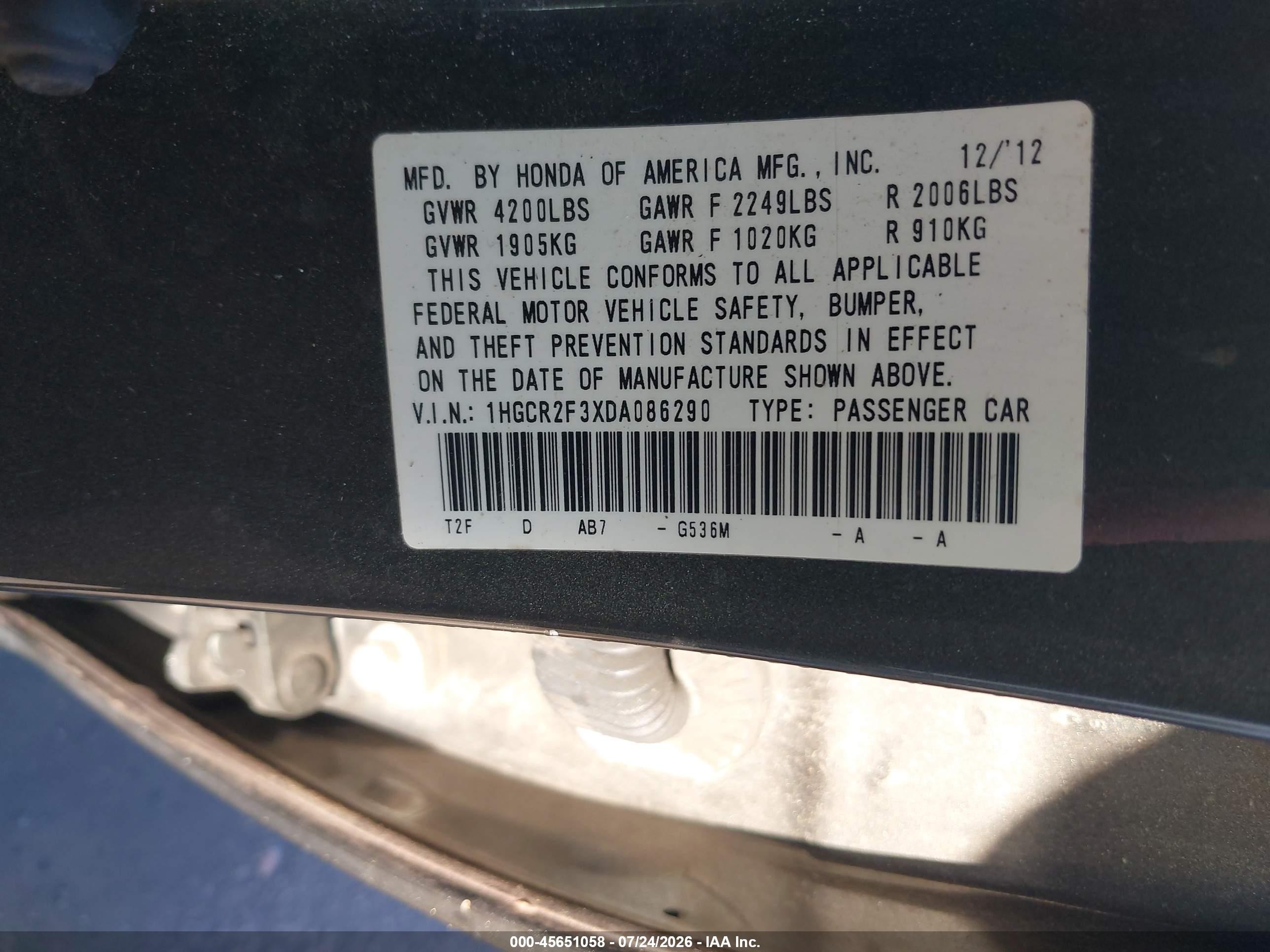 2013 Honda Accord Lx Gray vin: 1HGCR2F3XDA086290