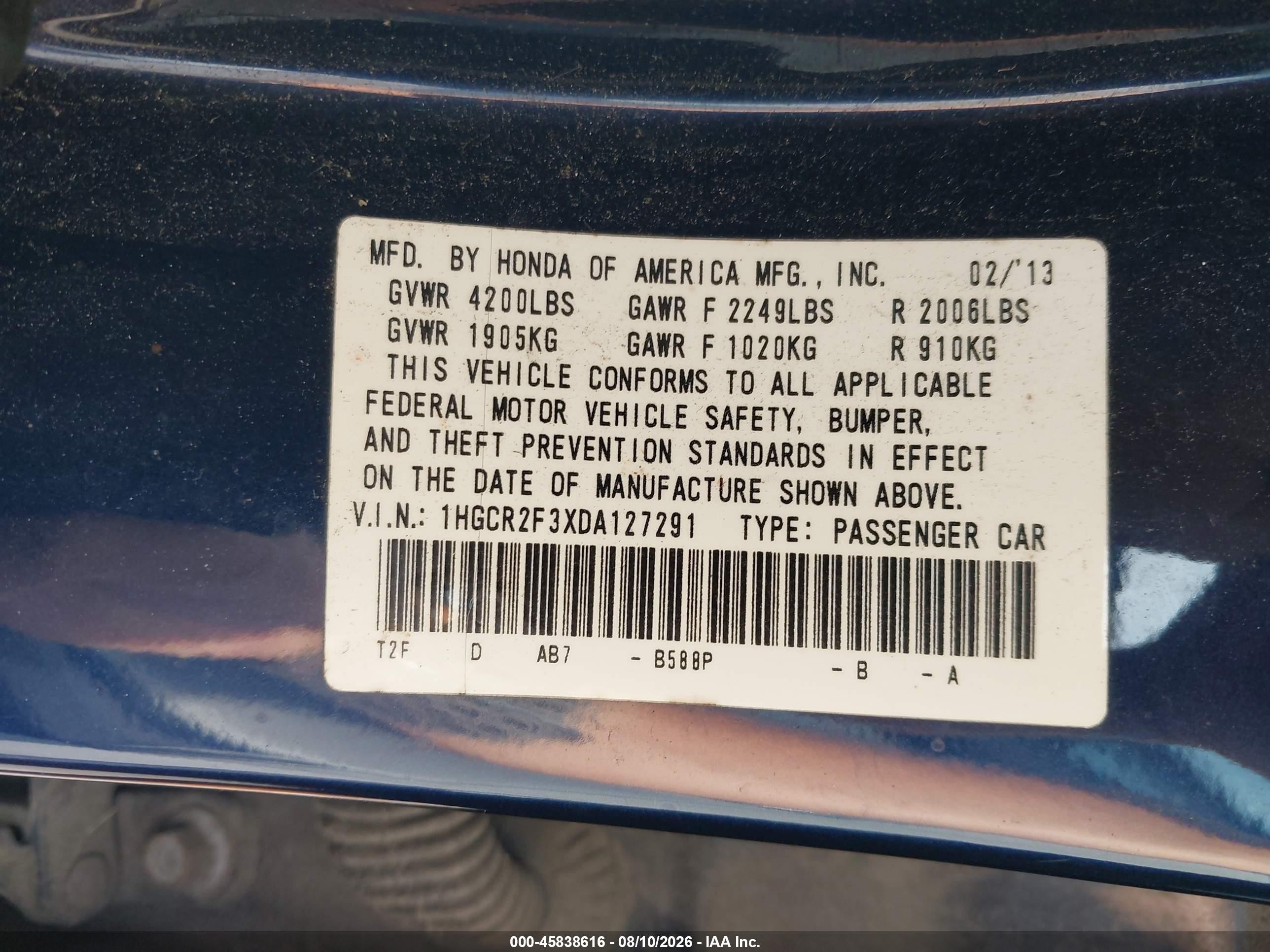 2013 Honda Accord Lx Dark Blue vin: 1HGCR2F3XDA127291