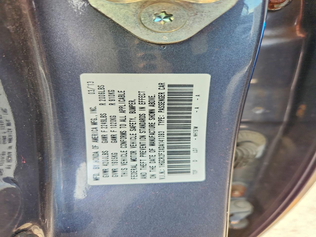 2013 Honda Accord Lx Gray vin: 1HGCR2F3XDA141093