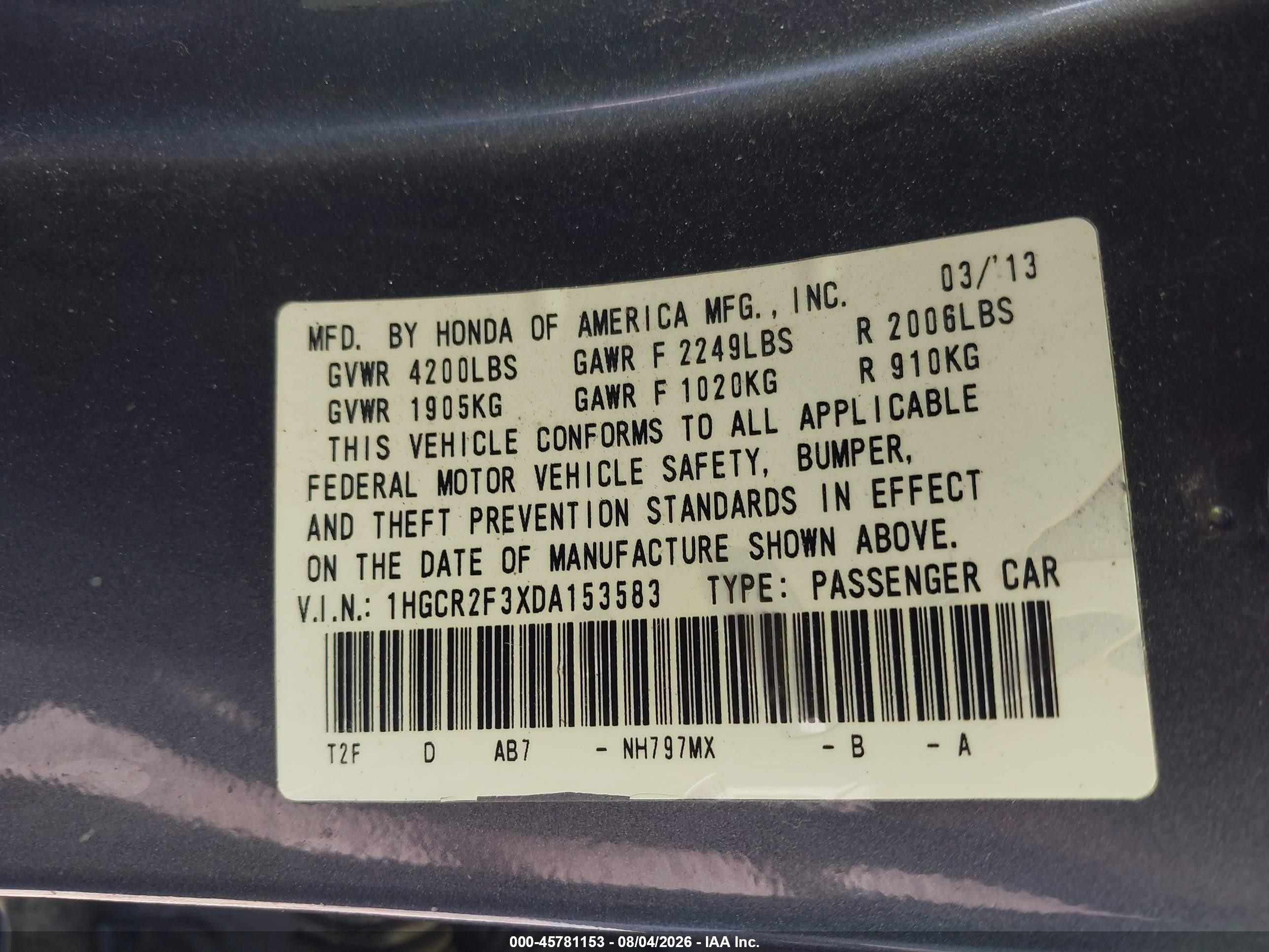 2013 Honda Accord Lx Gray vin: 1HGCR2F3XDA153583