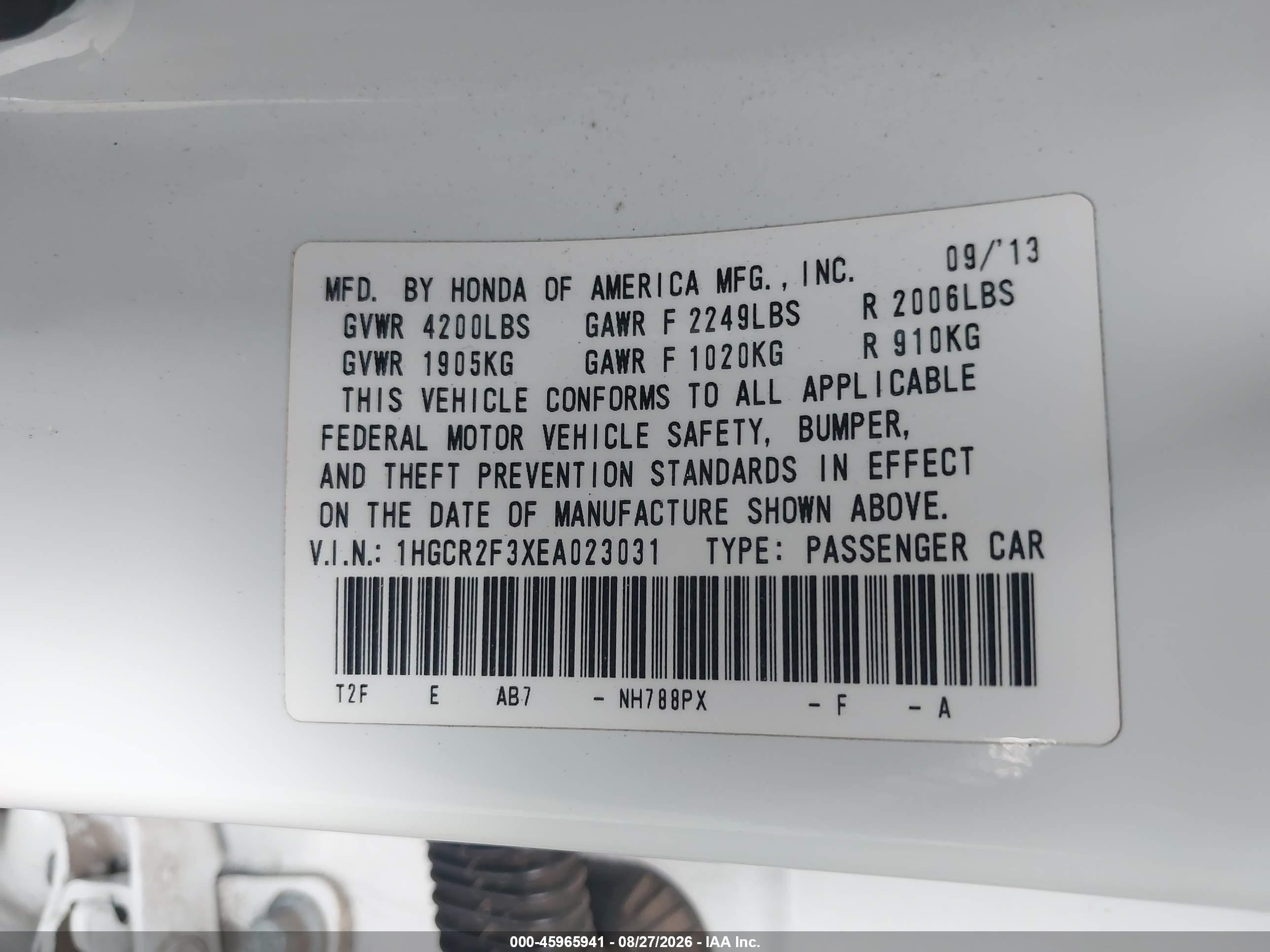 2014 Honda Accord Lx Белый vin: 1HGCR2F3XEA023031