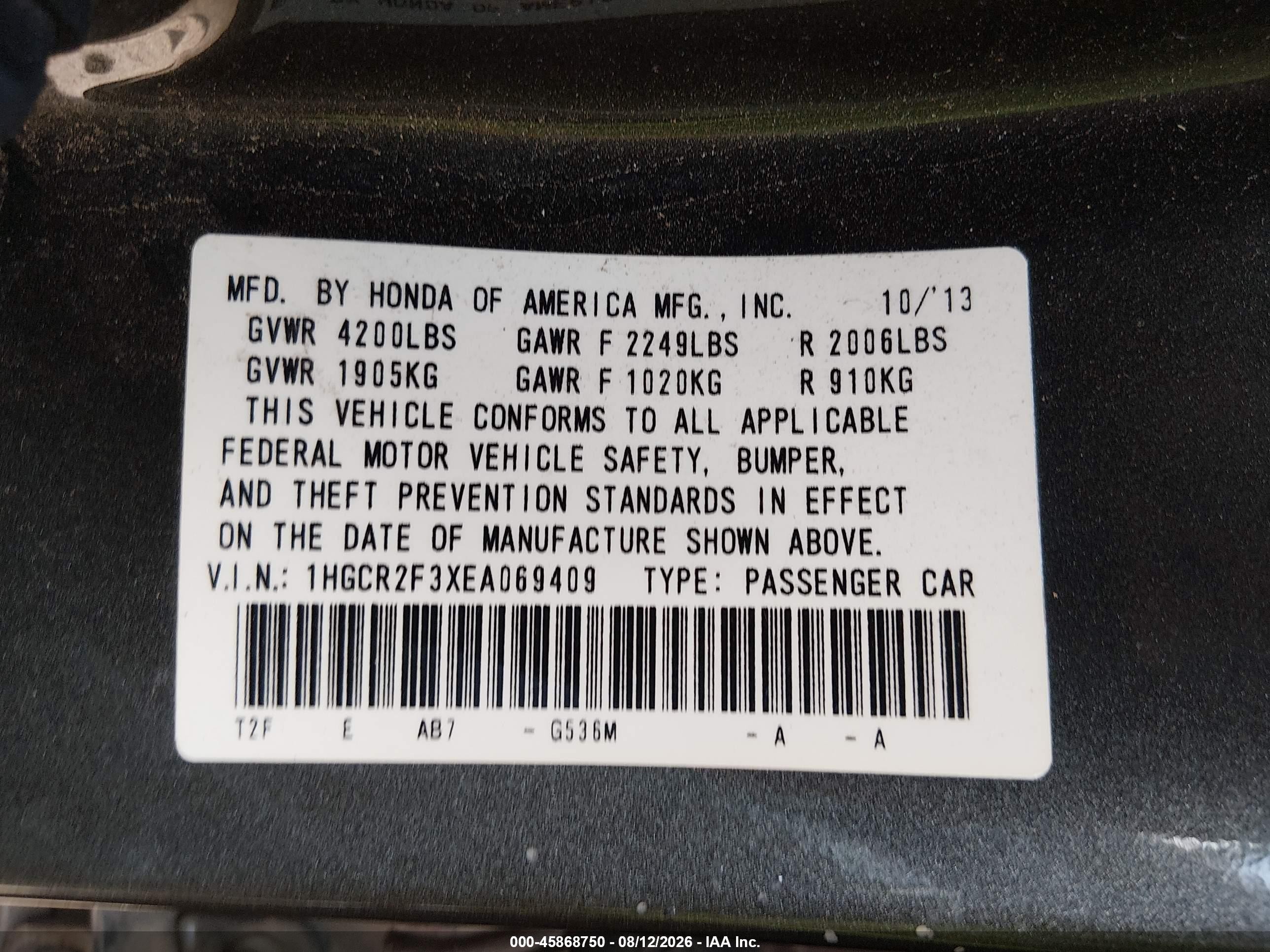 2014 Honda Accord Lx Gray vin: 1HGCR2F3XEA069409