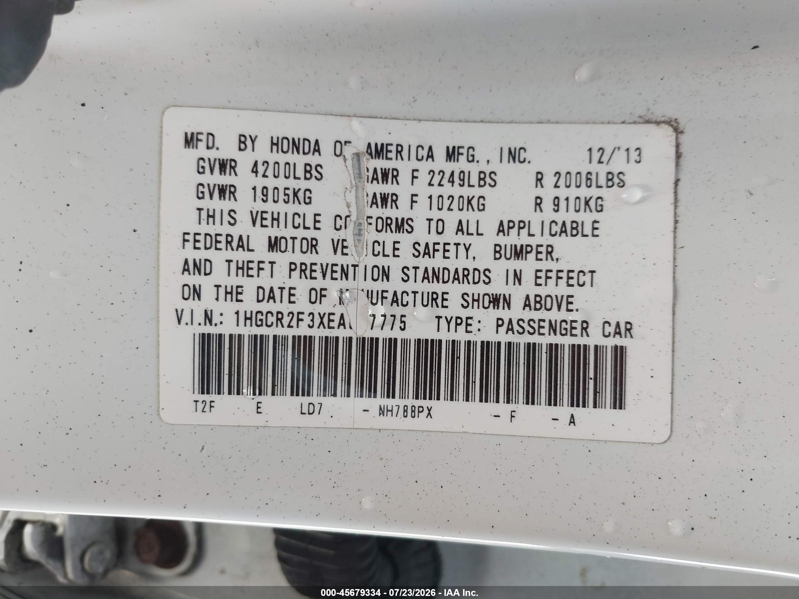 2014 Honda Accord Lx White vin: 1HGCR2F3XEA097775