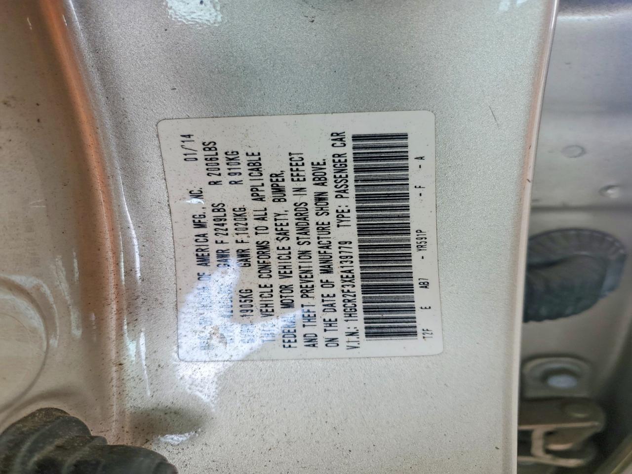 2014 Honda Accord 4d Lx Beige vin: 1HGCR2F3XEA139779