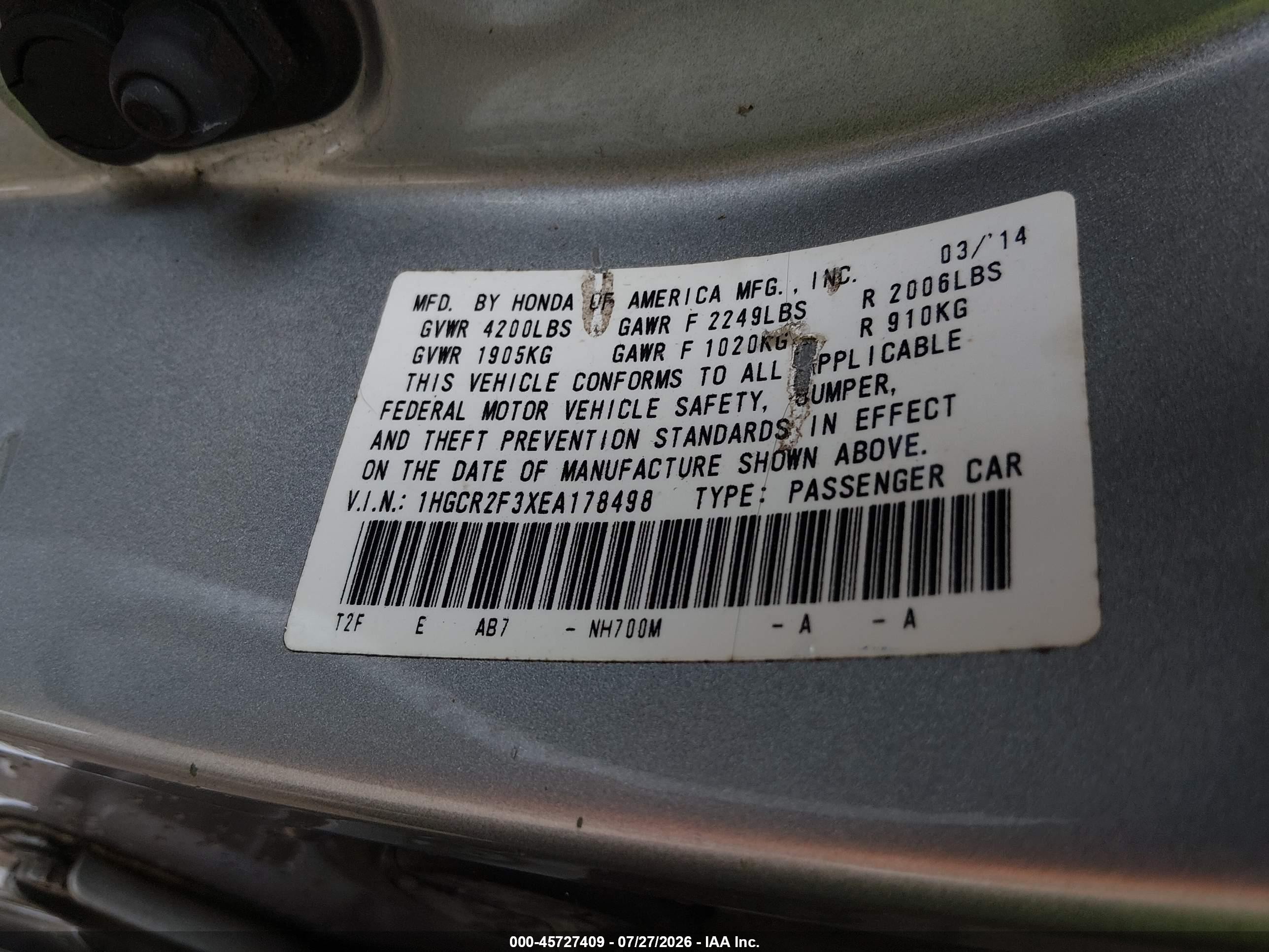 2014 Honda Accord Lx Silver vin: 1HGCR2F3XEA178498