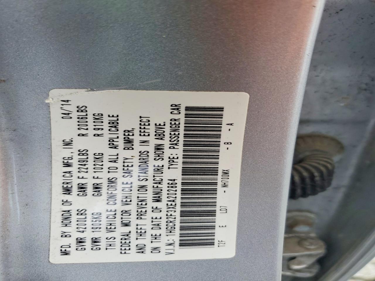 2014 Honda Accord Lx Silver vin: 1HGCR2F3XEA202864