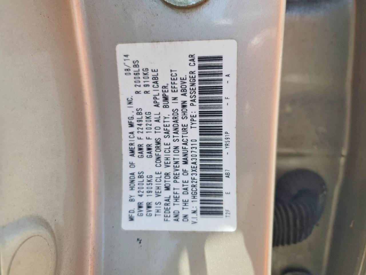 2014 Honda Accord Lx Tan vin: 1HGCR2F3XEA307310
