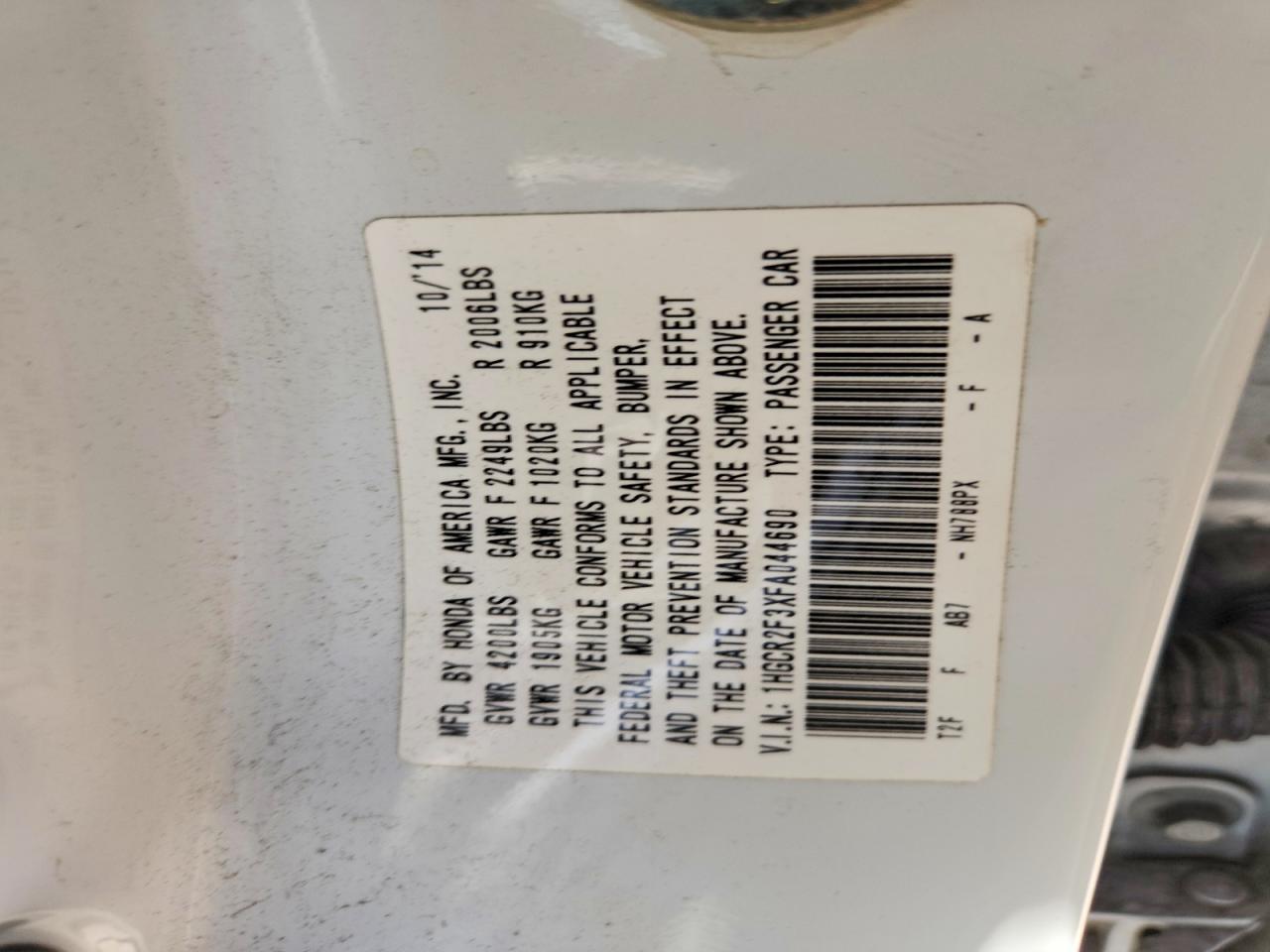 2015 Honda Accord Lx White vin: 1HGCR2F3XFA044690