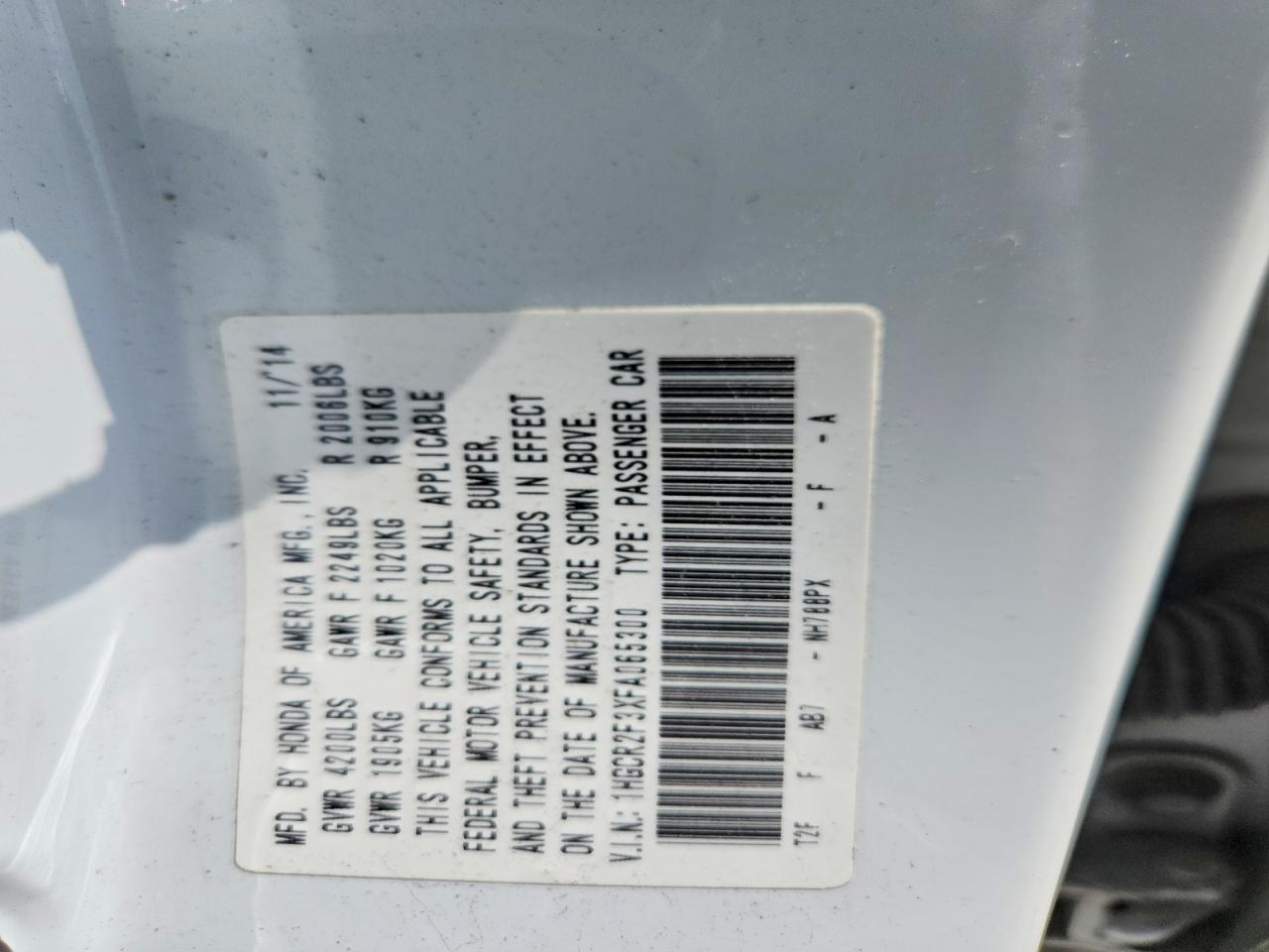 2015 Honda Accord Lx White vin: 1HGCR2F3XFA065300
