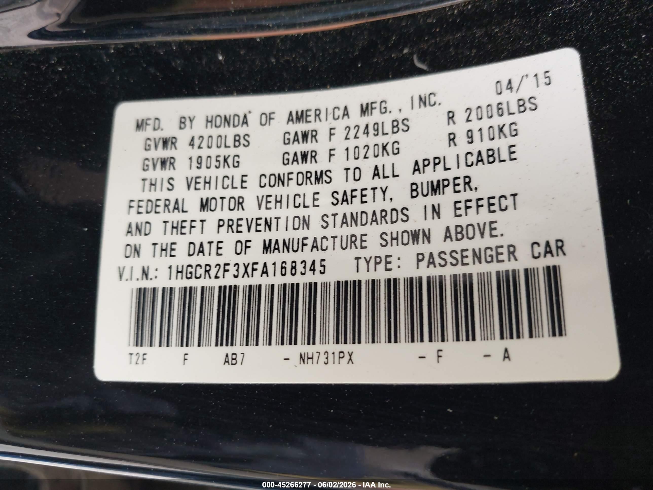 2015 Honda Accord Lx Black vin: 1HGCR2F3XFA168345