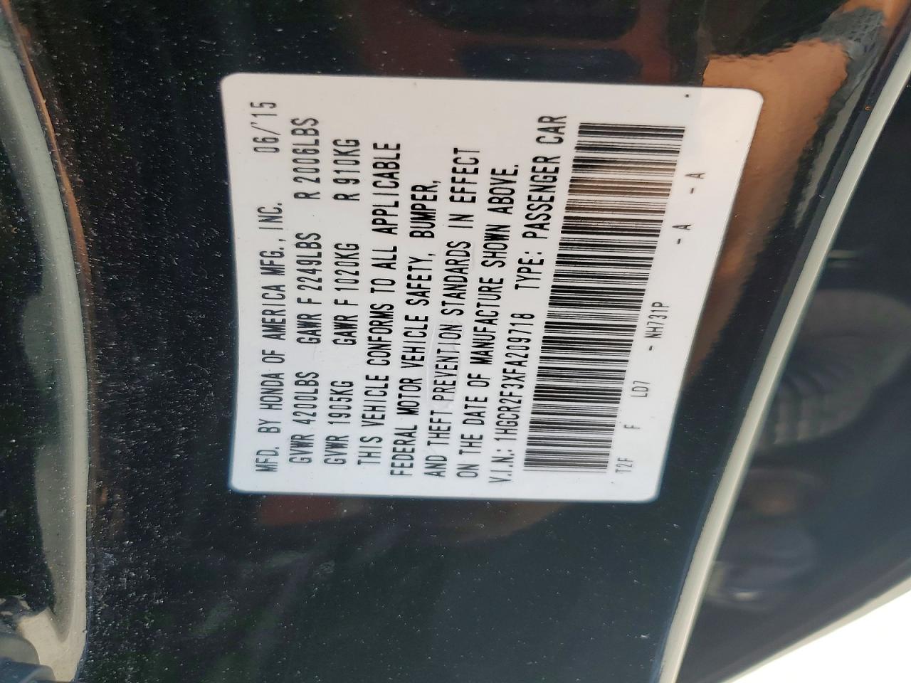 2015 Honda Accord Lx Black vin: 1HGCR2F3XFA209718