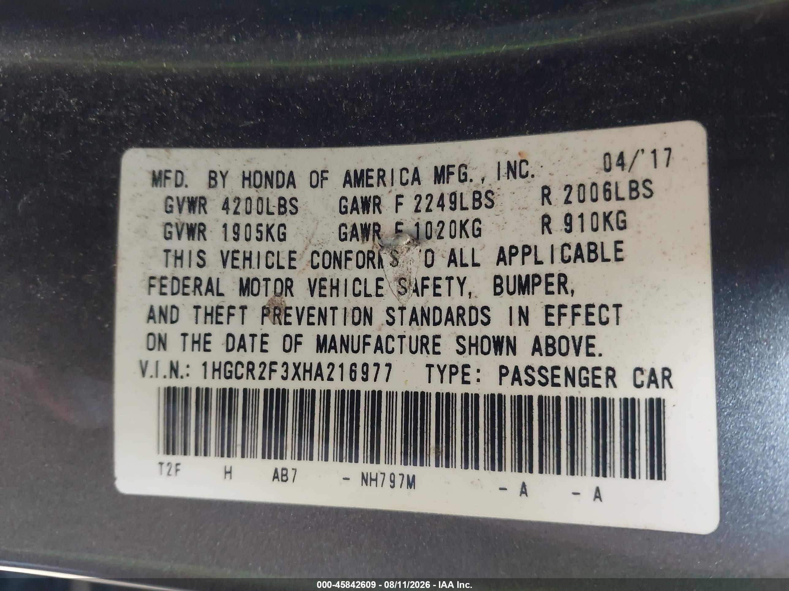 2017 Honda Accord Lx Gray vin: 1HGCR2F3XHA216977