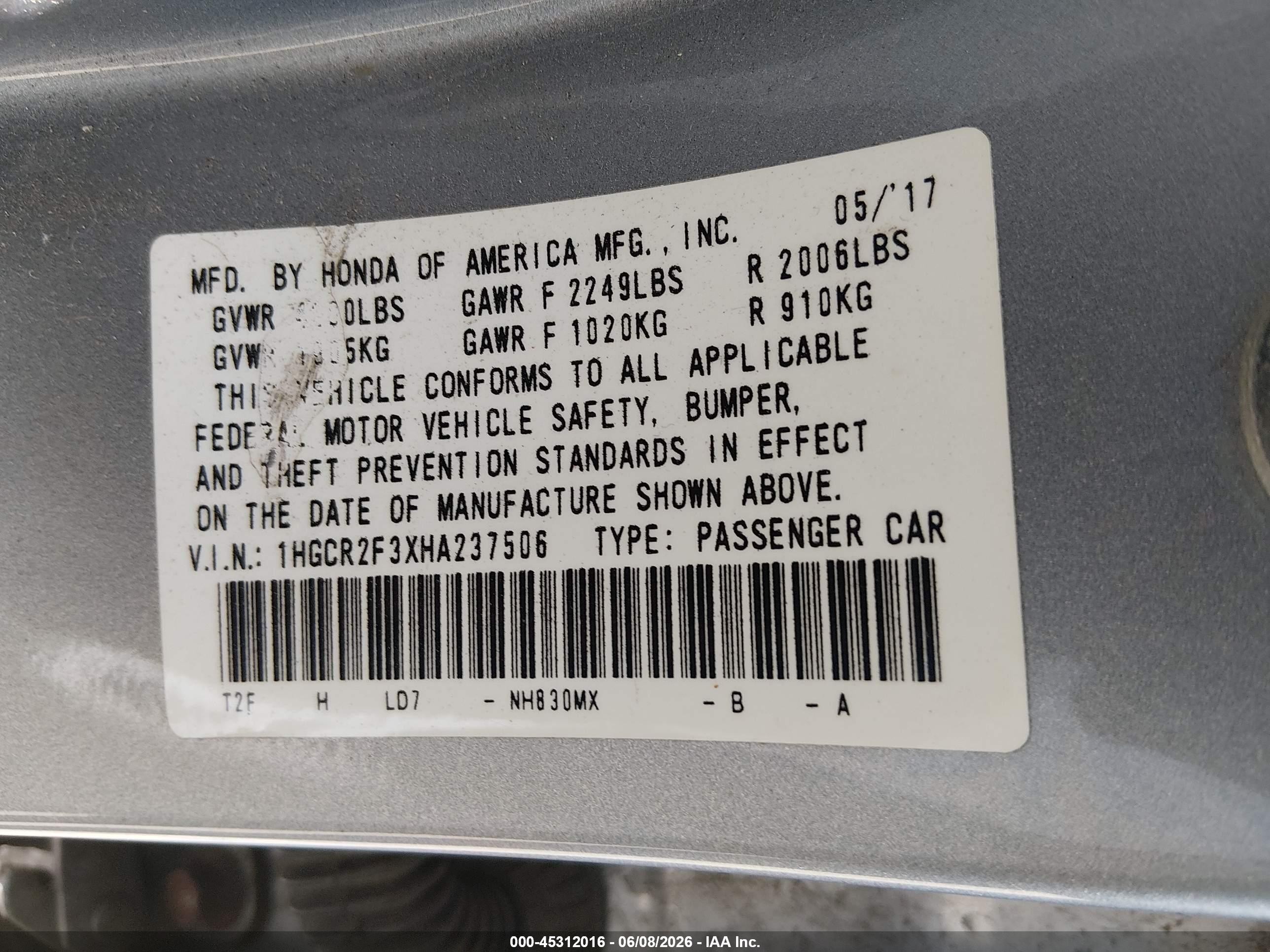 2017 Honda Accord Lx Silver vin: 1HGCR2F3XHA237506