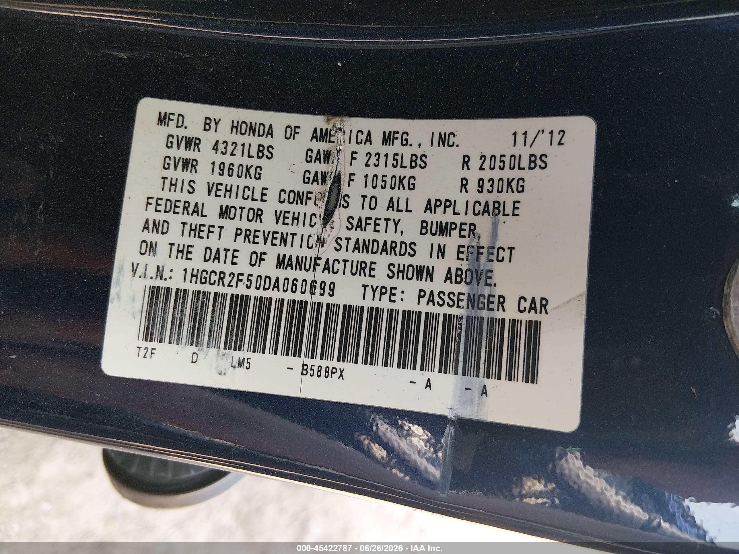 2013 Honda Accord Sport Blue vin: 1HGCR2F50DA060699