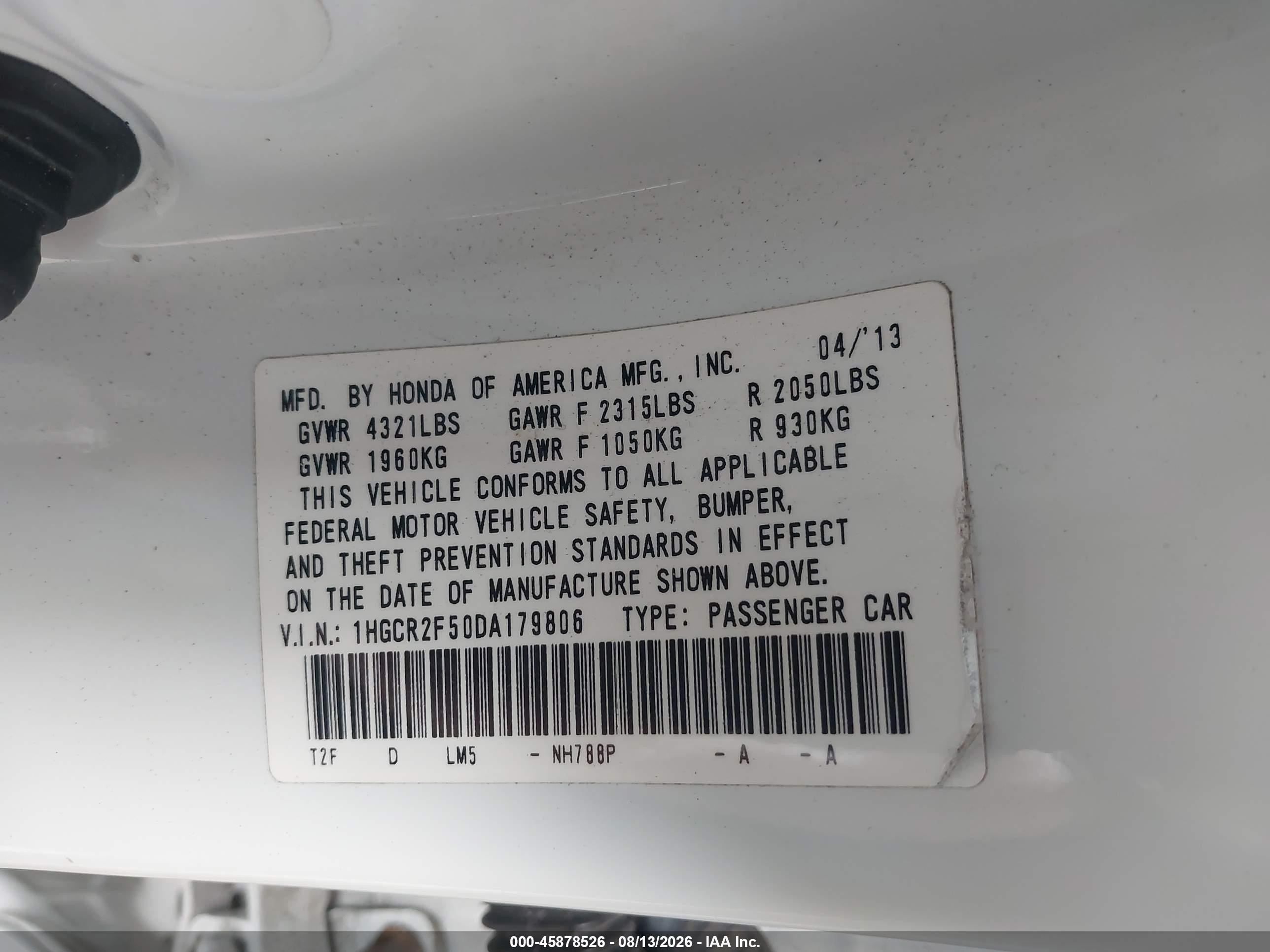 2013 Honda Accord Sport White vin: 1HGCR2F50DA179806