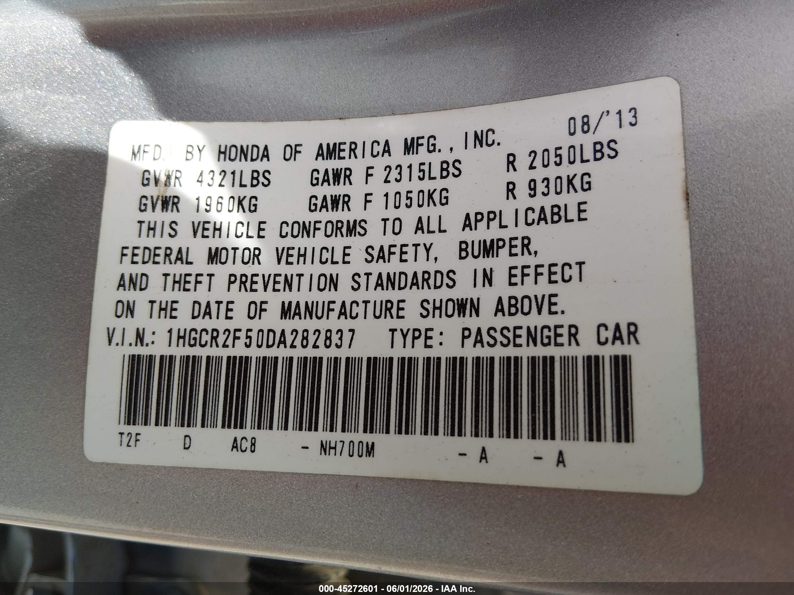 2013 Honda Accord Sport Gray vin: 1HGCR2F50DA282837