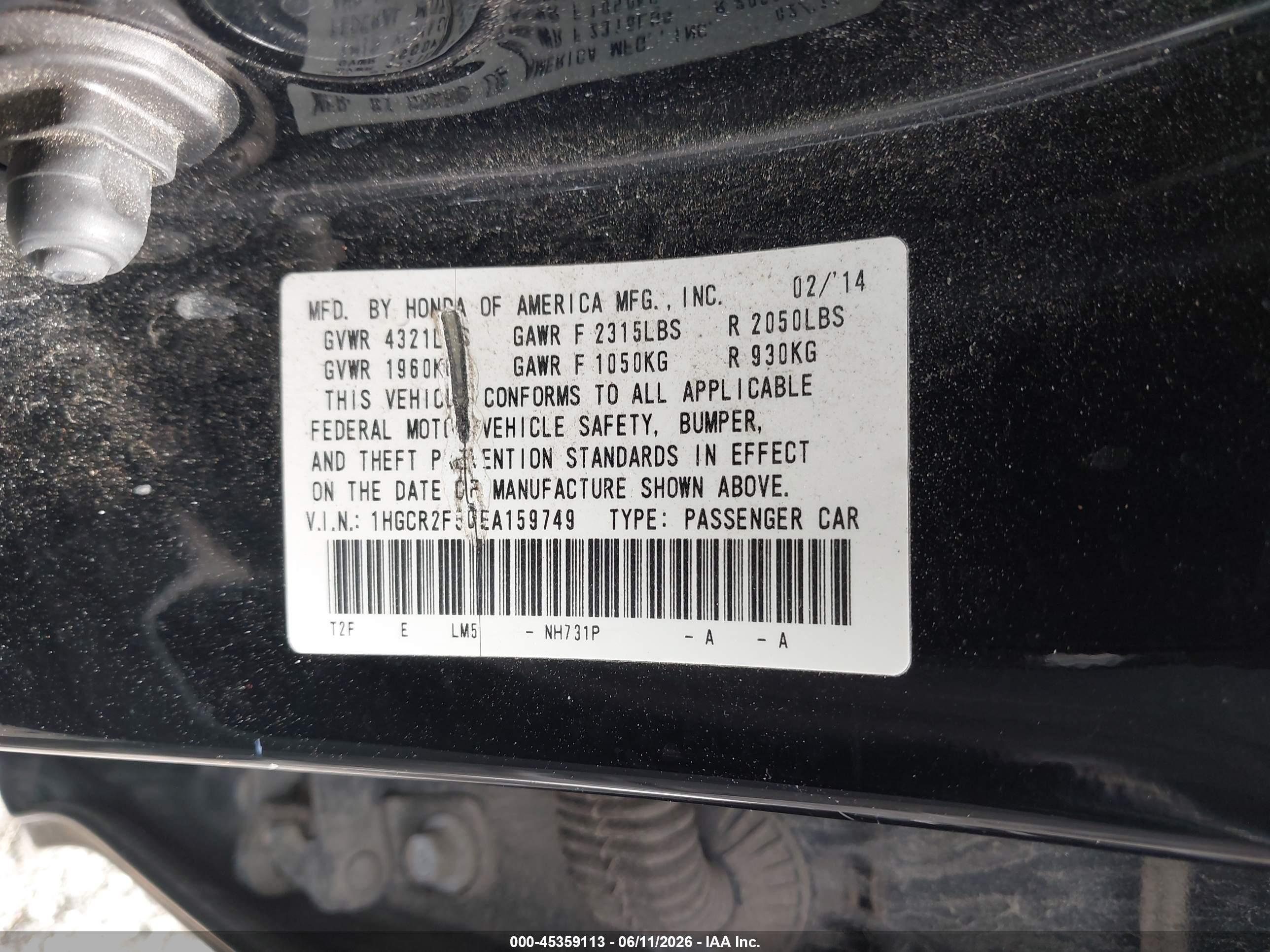 2014 Honda Accord Sport Черный vin: 1HGCR2F50EA159749