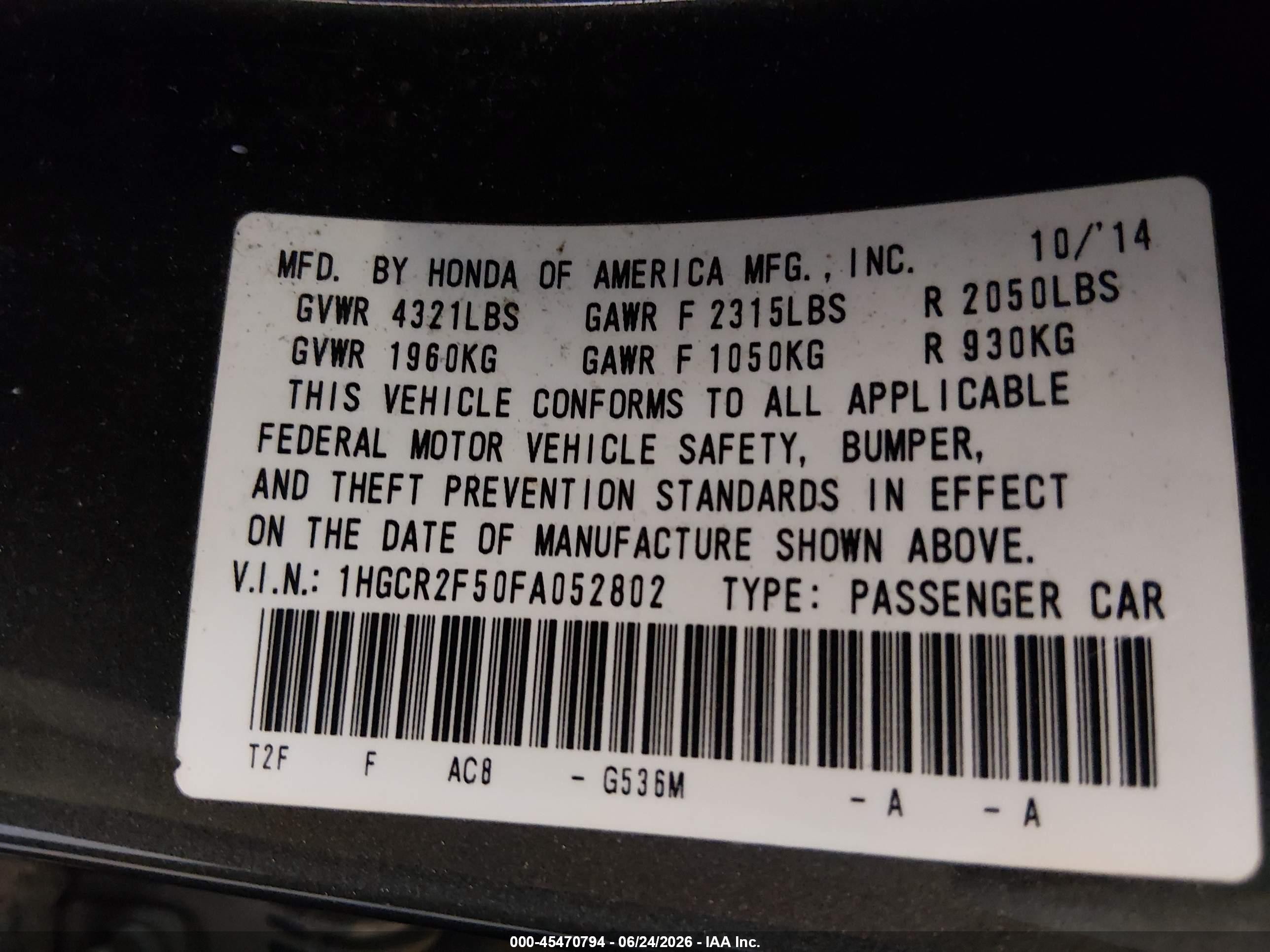 2015 Honda Accord Sport Серый vin: 1HGCR2F50FA052802