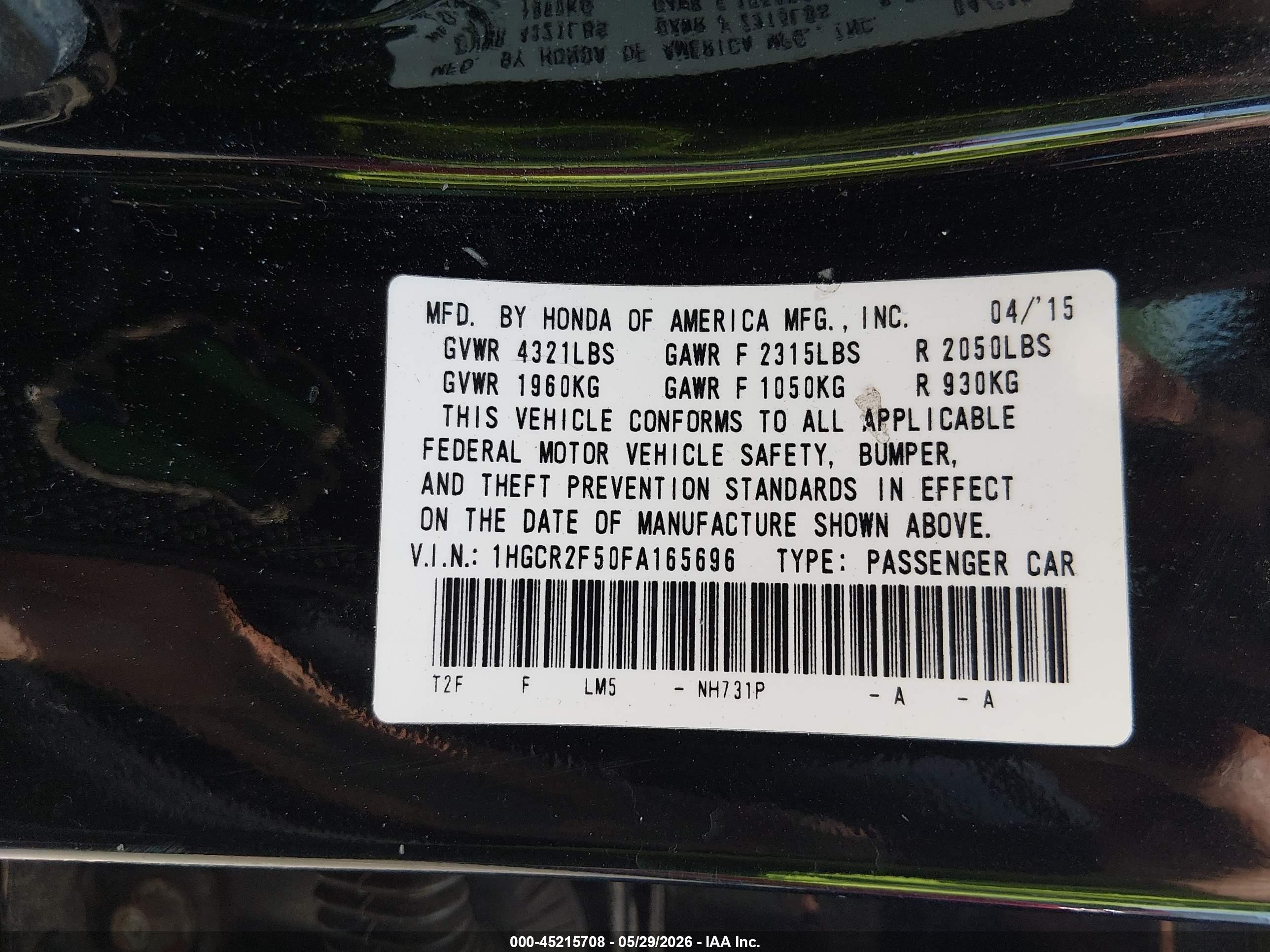 2015 Honda Accord Sport Black vin: 1HGCR2F50FA165696