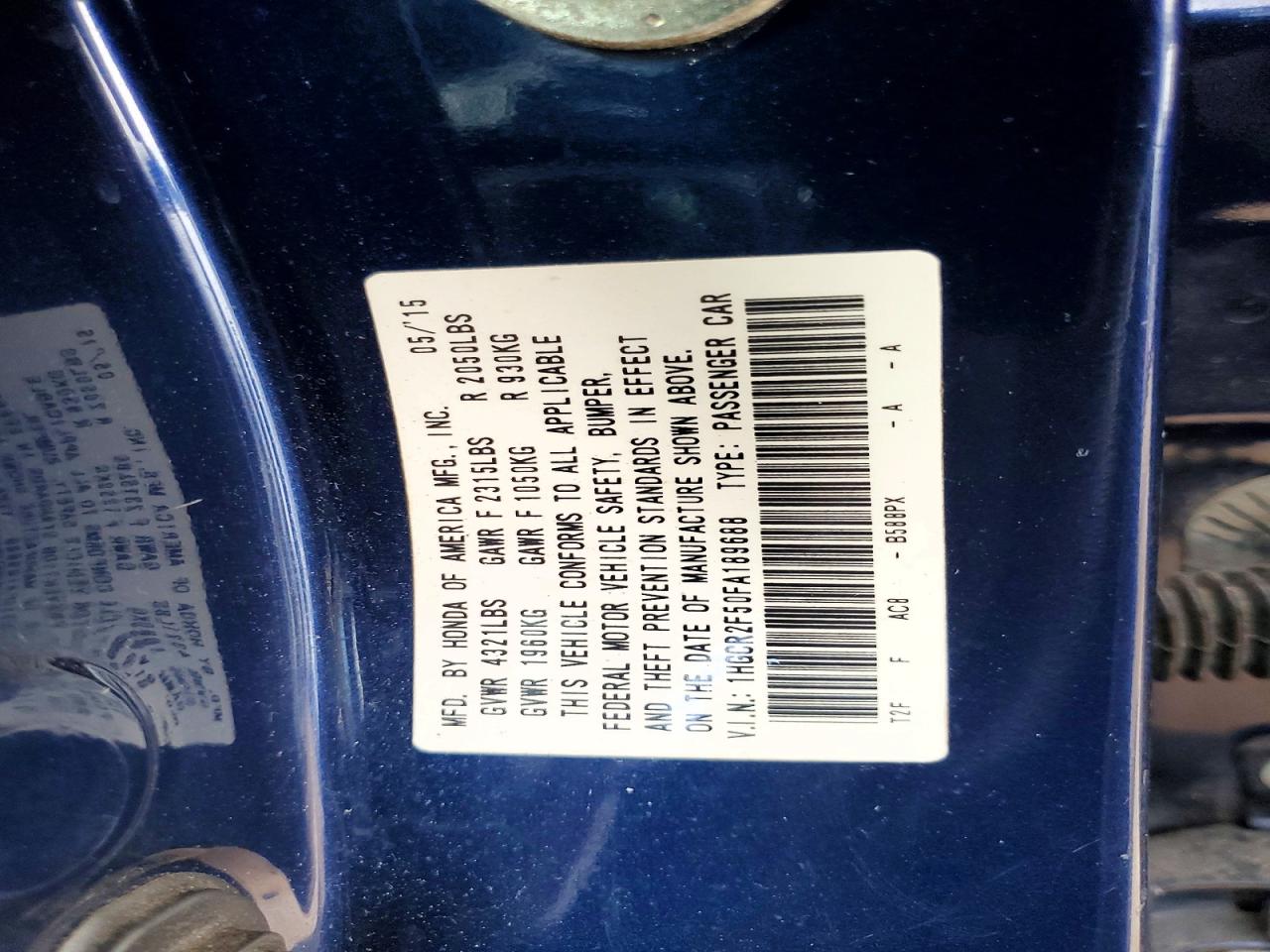 2015 Honda Accord Sport Blue vin: 1HGCR2F50FA189688