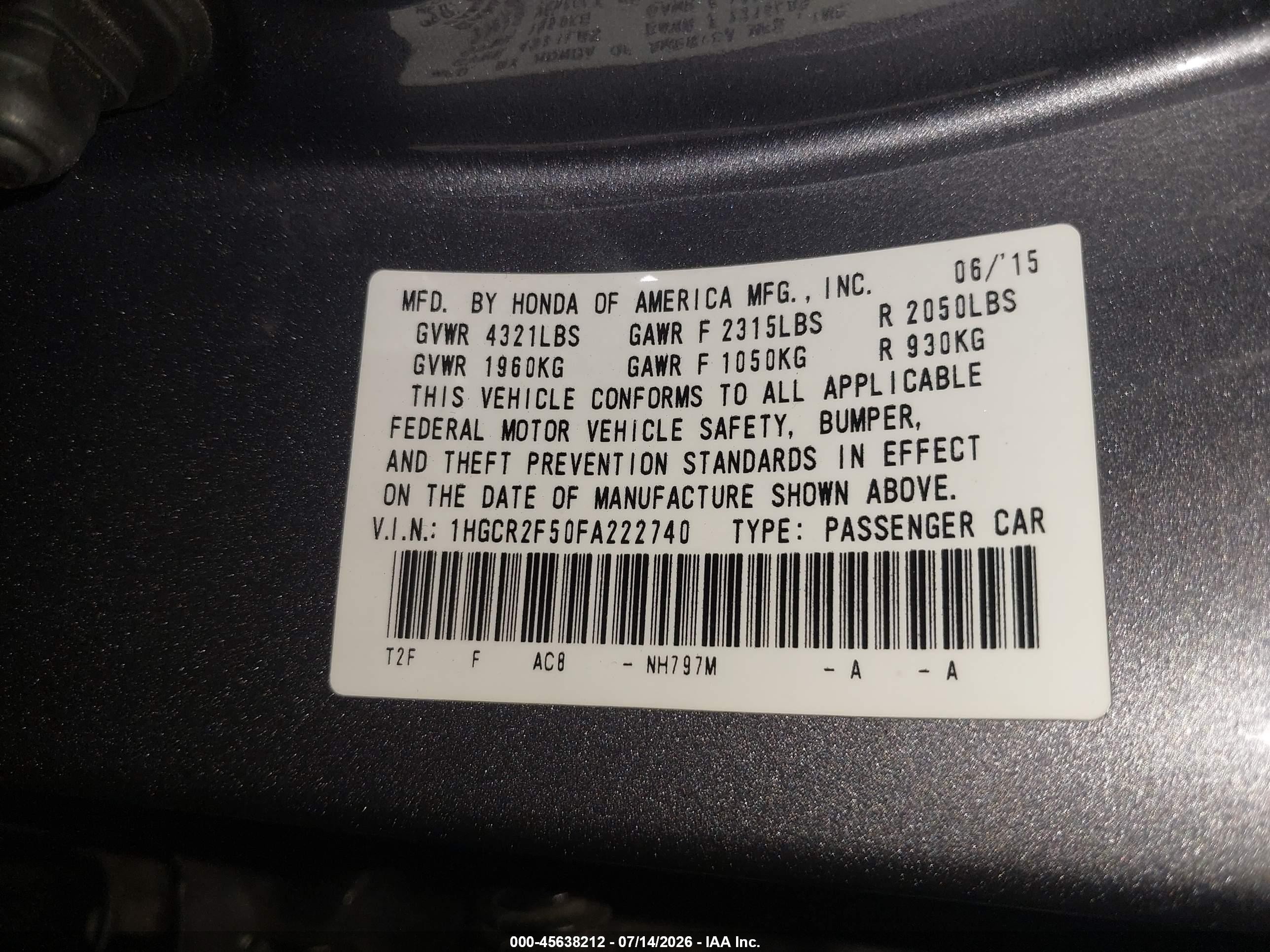 2015 Honda Accord Sport Gray vin: 1HGCR2F50FA222740