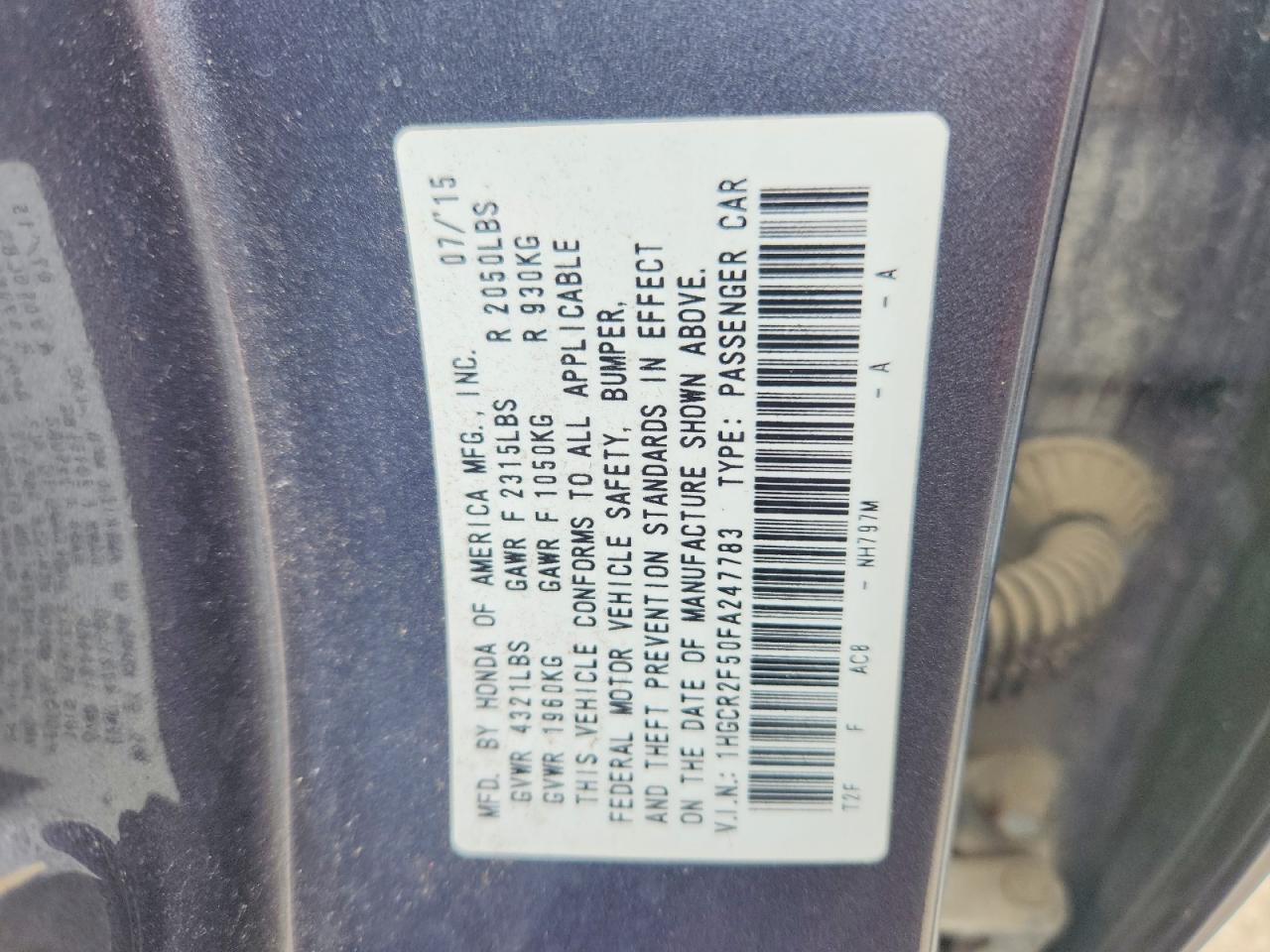 2015 Honda Accord Sport Gray vin: 1HGCR2F50FA247783