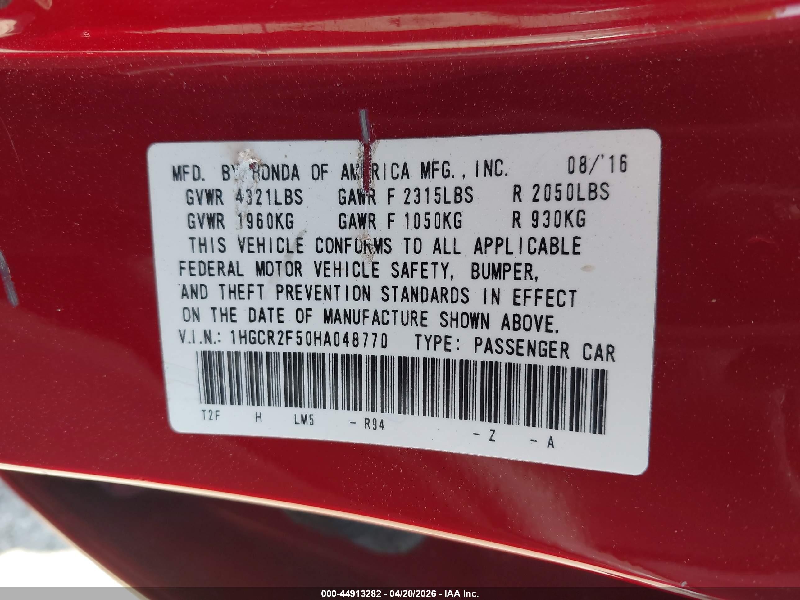 2017 Honda Accord Sport Red vin: 1HGCR2F50HA048770