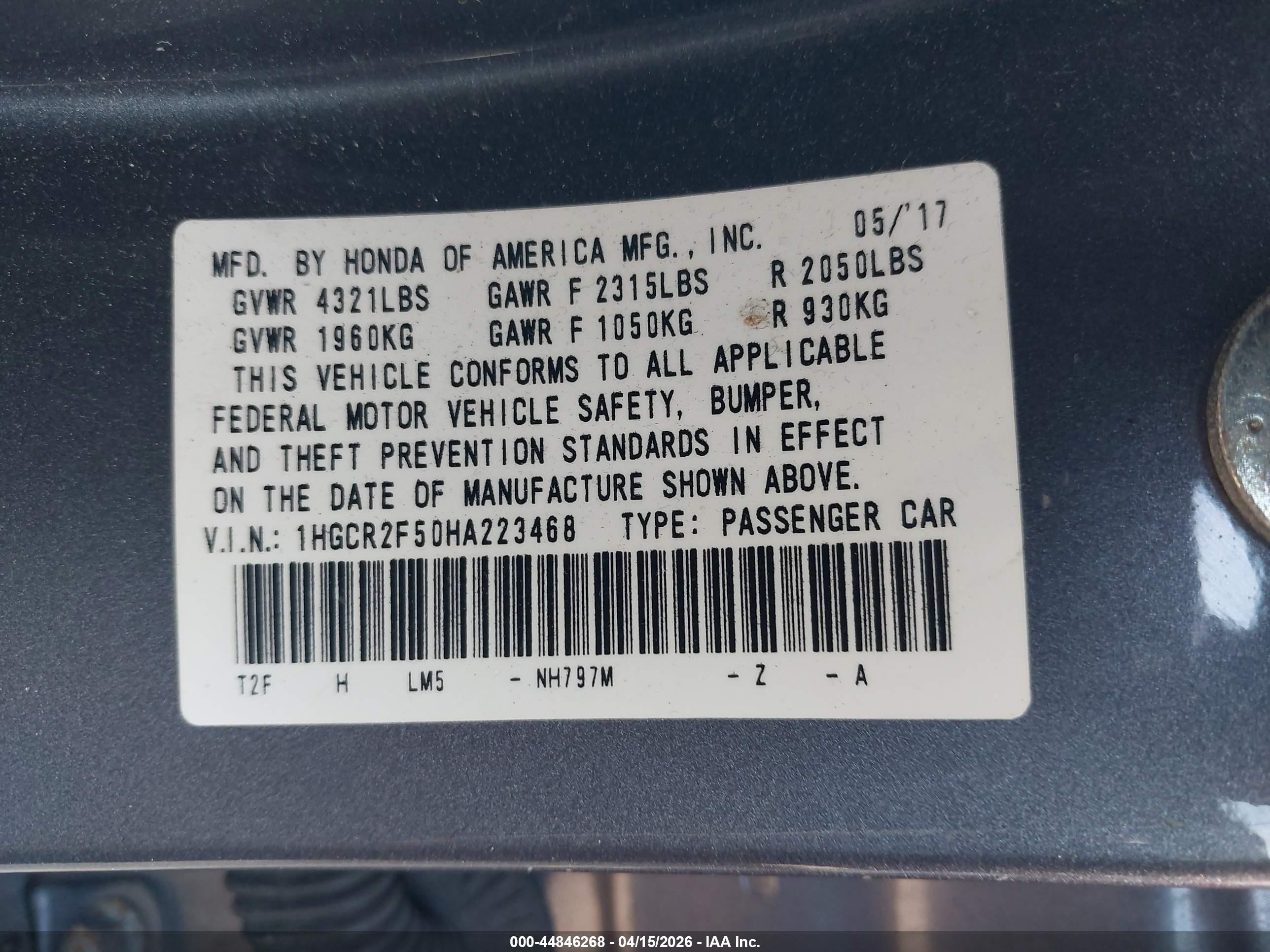 2017 Honda Accord Sport Gray vin: 1HGCR2F50HA223468
