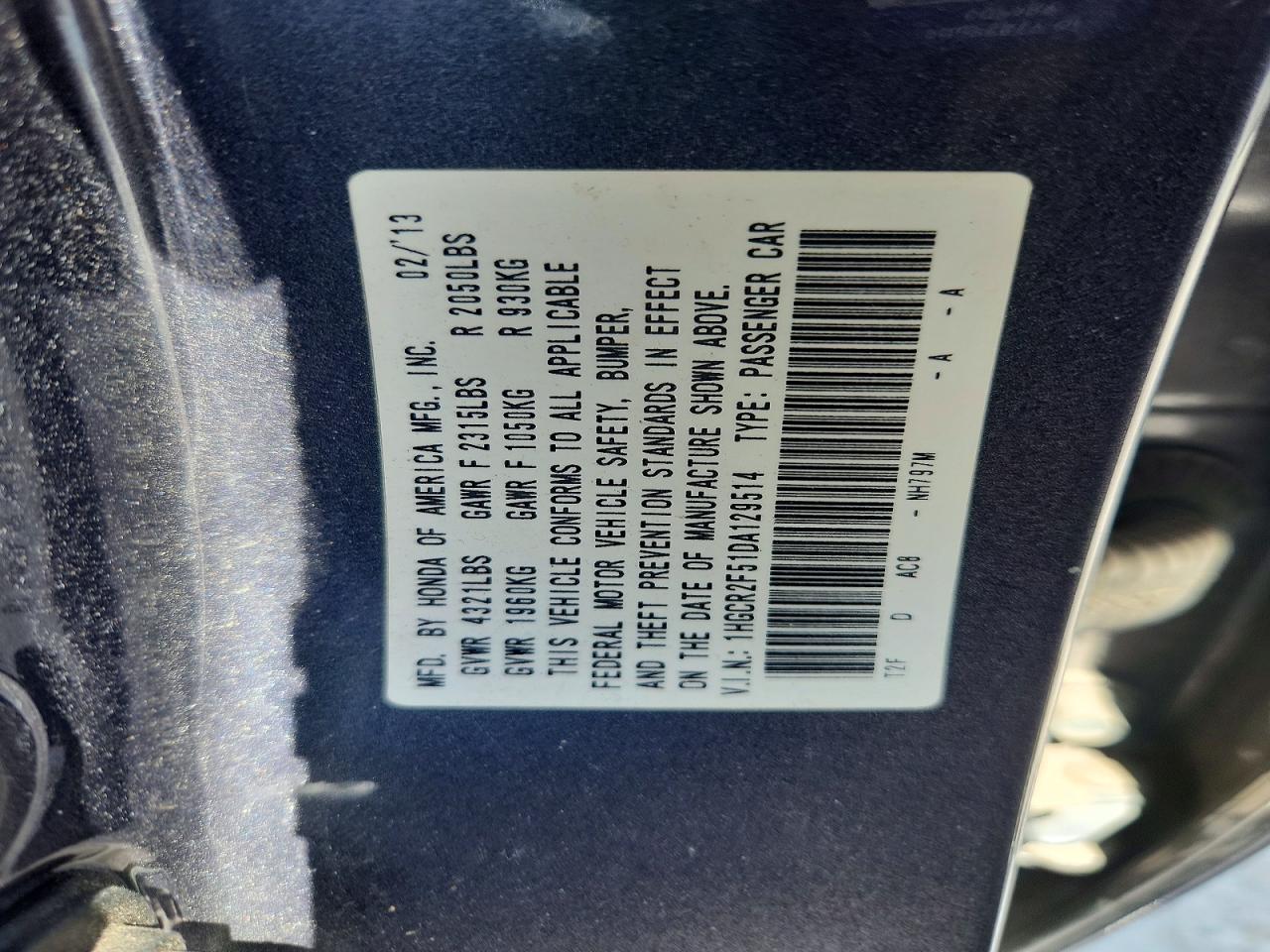 2013 Honda Accord Sport Gray vin: 1HGCR2F51DA129514