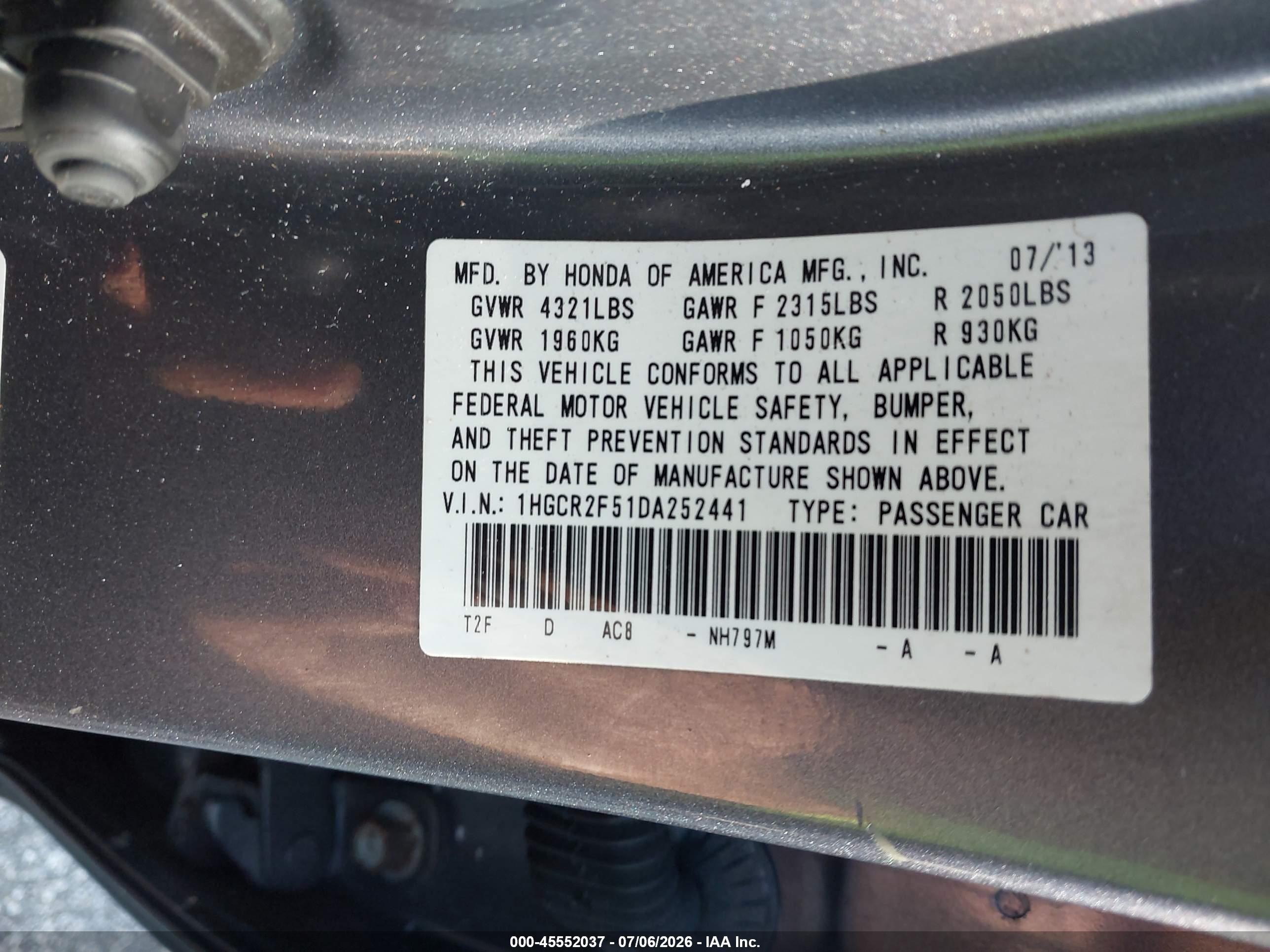 2013 Honda Accord Sport Gray vin: 1HGCR2F51DA252441