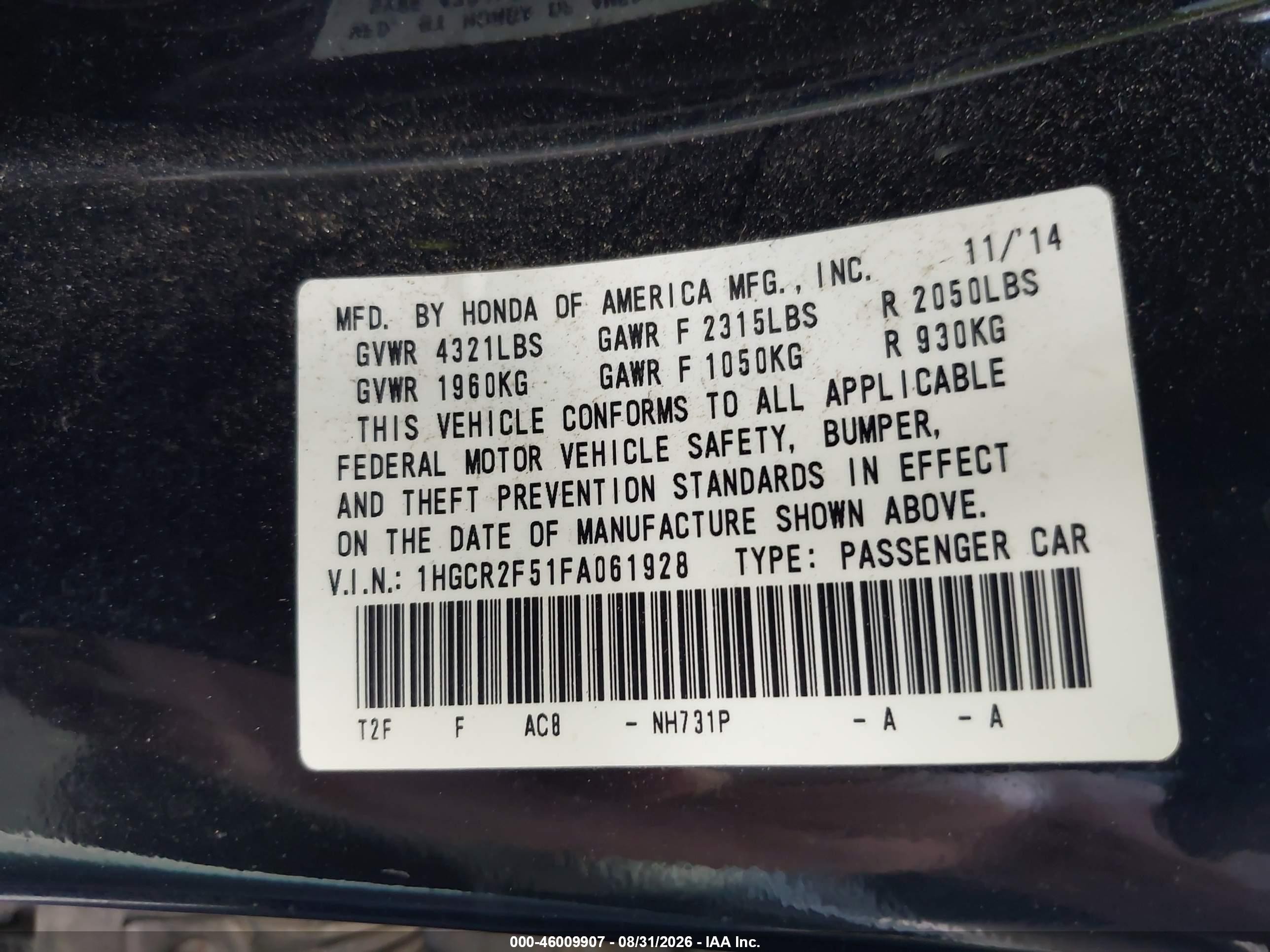 2015 Honda Accord Sport Черный vin: 1HGCR2F51FA061928
