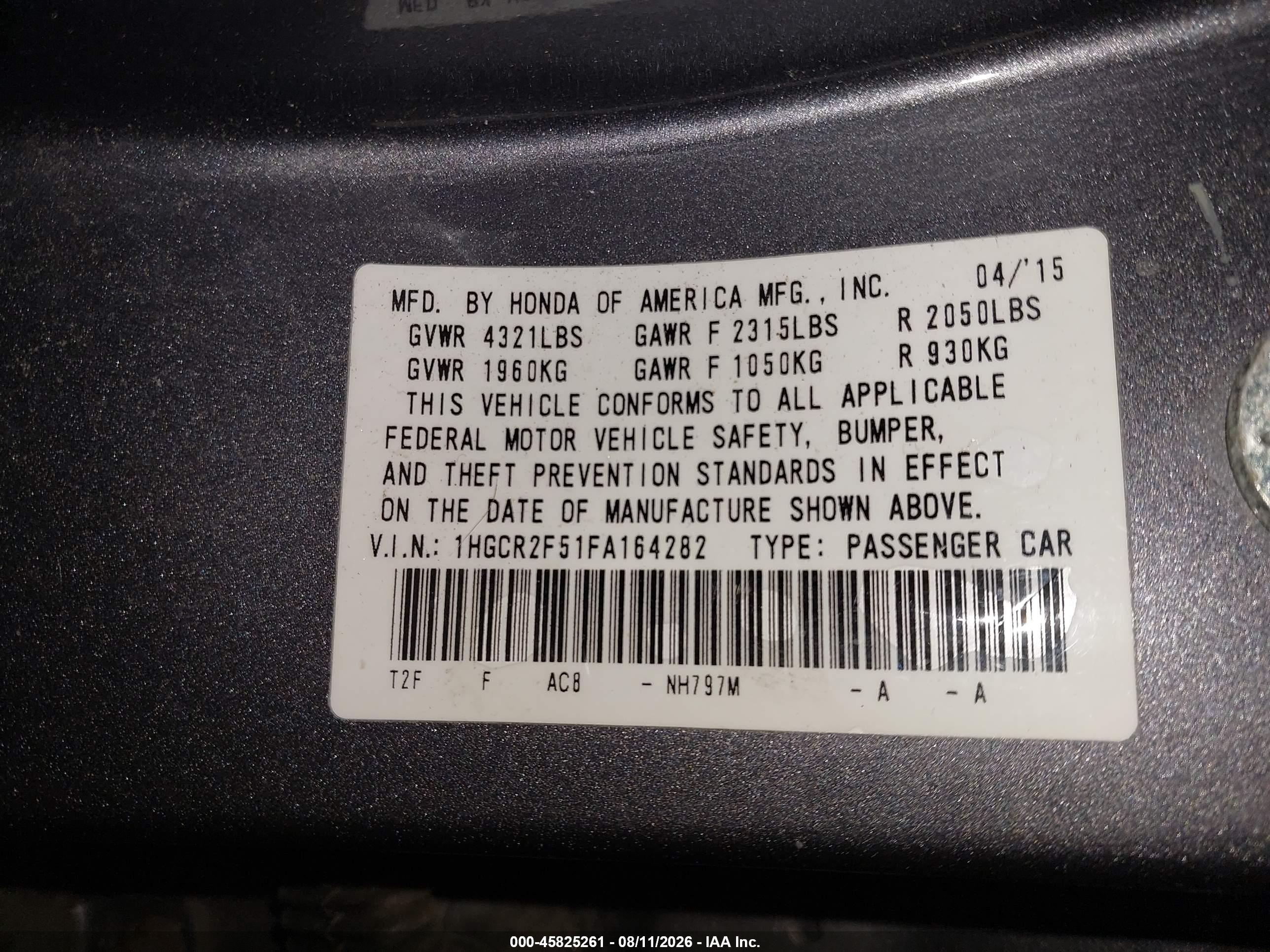 2015 Honda Accord Sport Gray vin: 1HGCR2F51FA164282